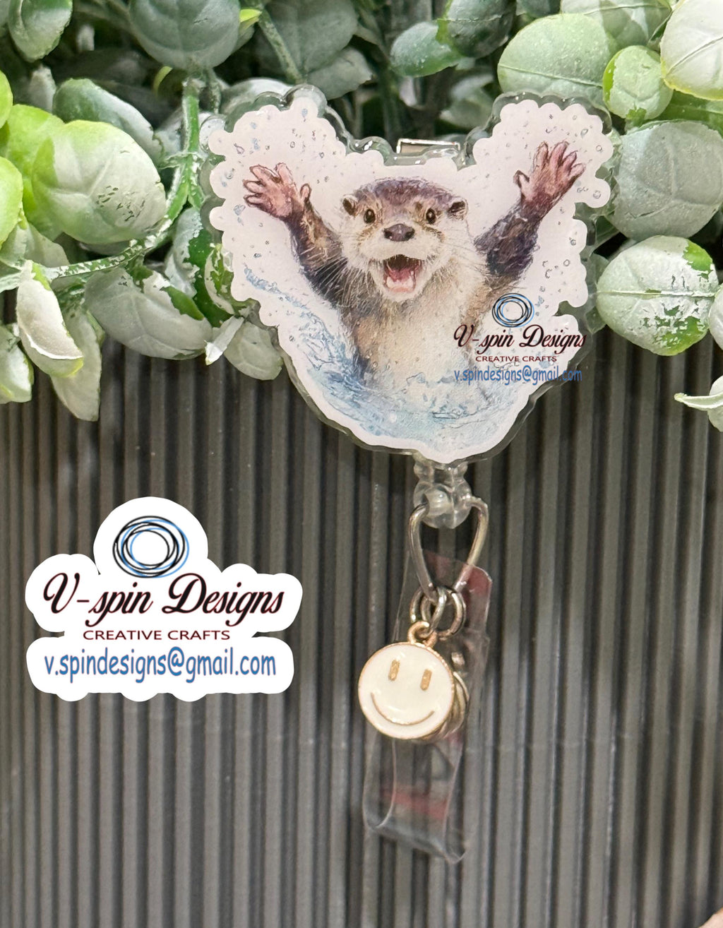 Happy Otter Splash Badge Reel | Funny Retractable Acrylic ID Holder