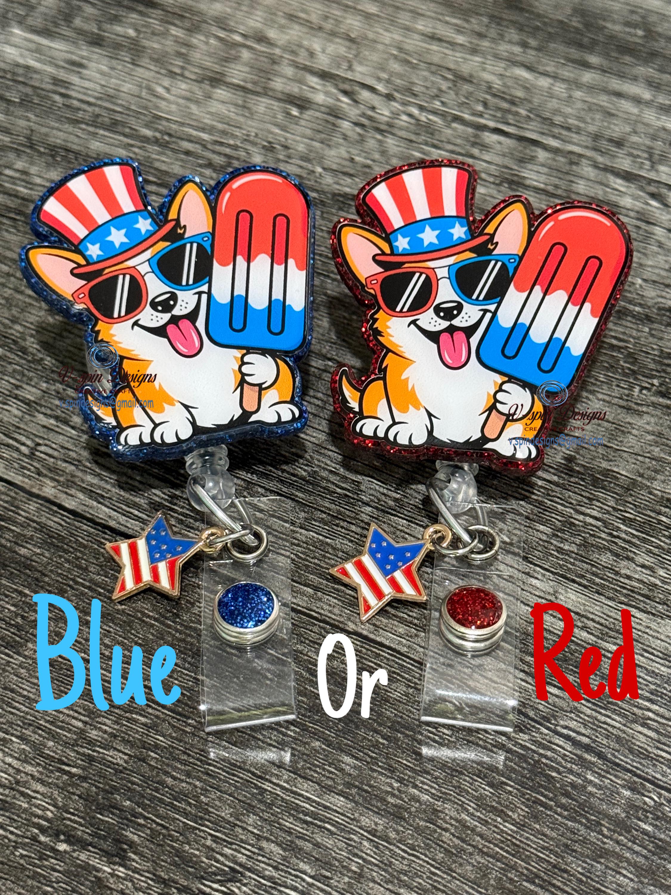 Patriotic Corgi Badge Reel | 4th of July Retractable Acrylic ID Holder