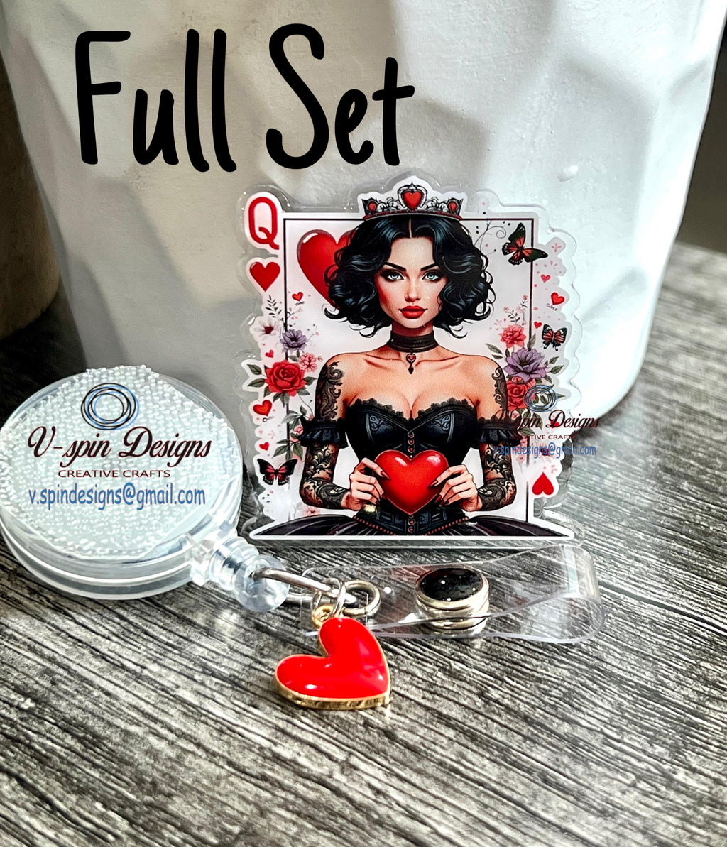 Queen of Hearts Badge Reel | Gothic Retractable Acrylic ID Holder