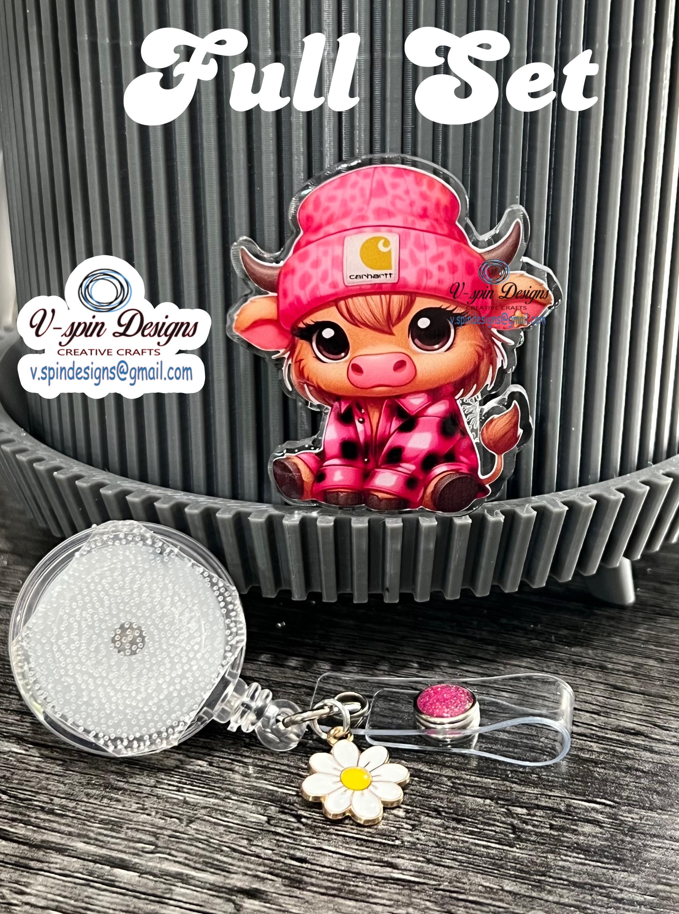 Cute Highland Cow with Beanie Badge Reel: Acrylic Retractable ID Holder