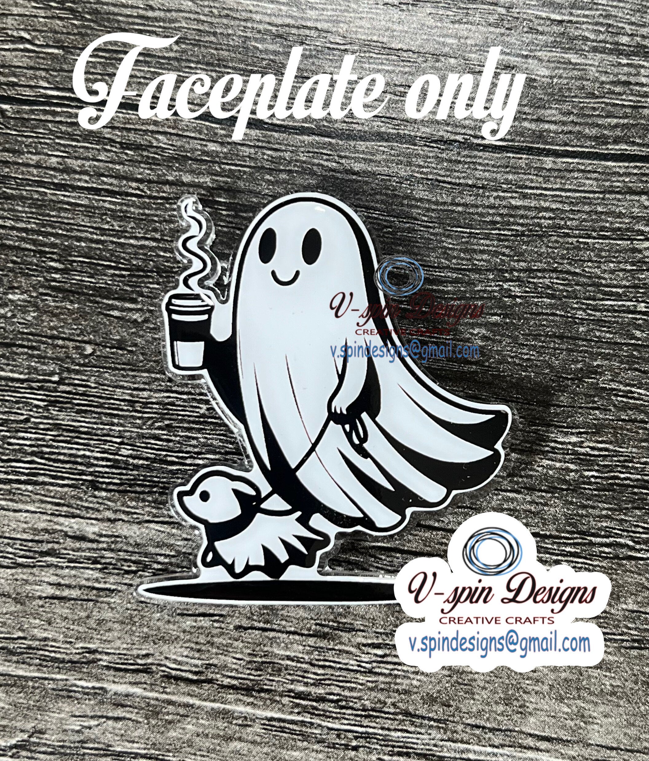 Ghost Walking Dog Badge Reel: Funny Halloween Coffee Acrylic ID Holder