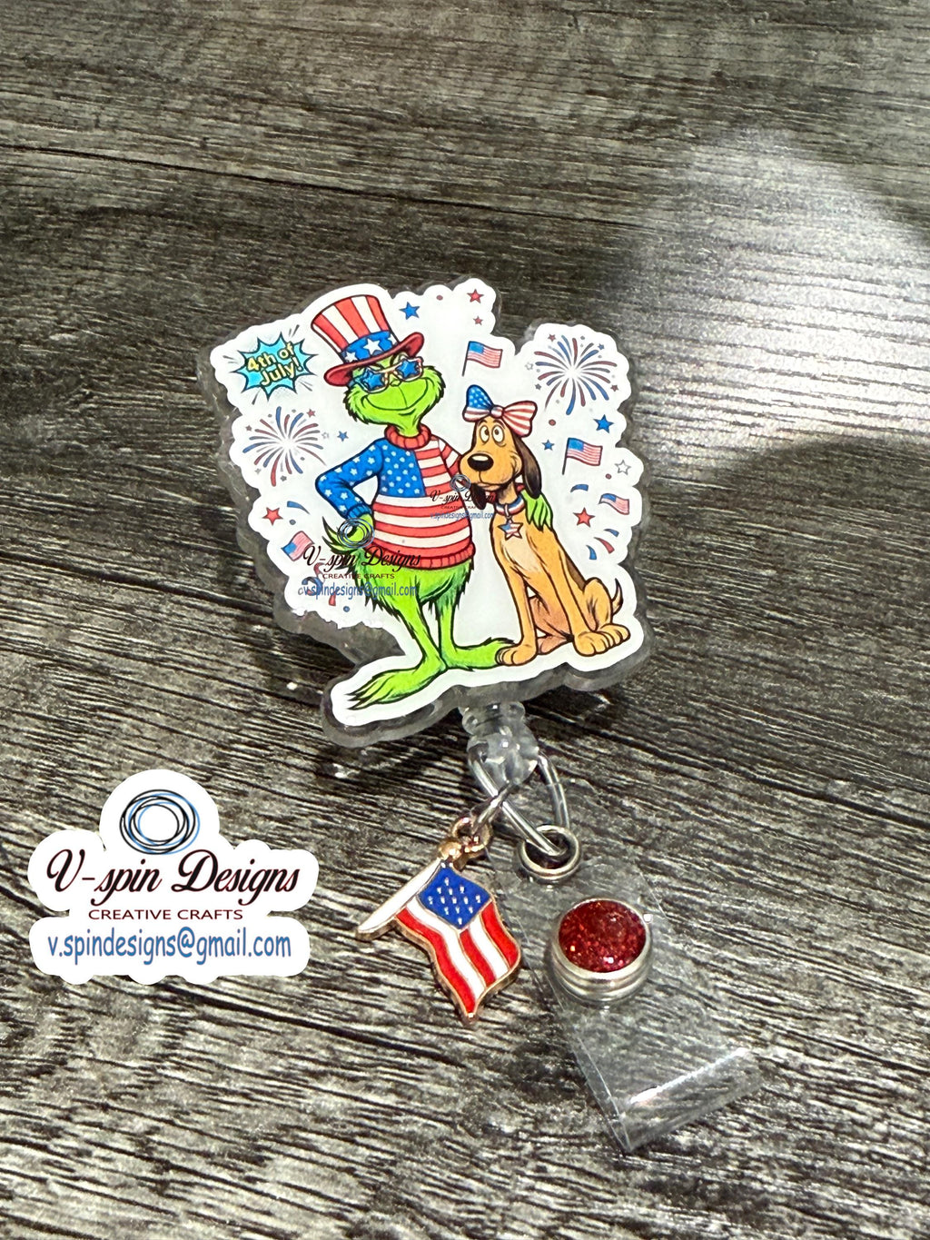 4th of July Patriotic Badge Reel | Retractable Acrylic ID Holder