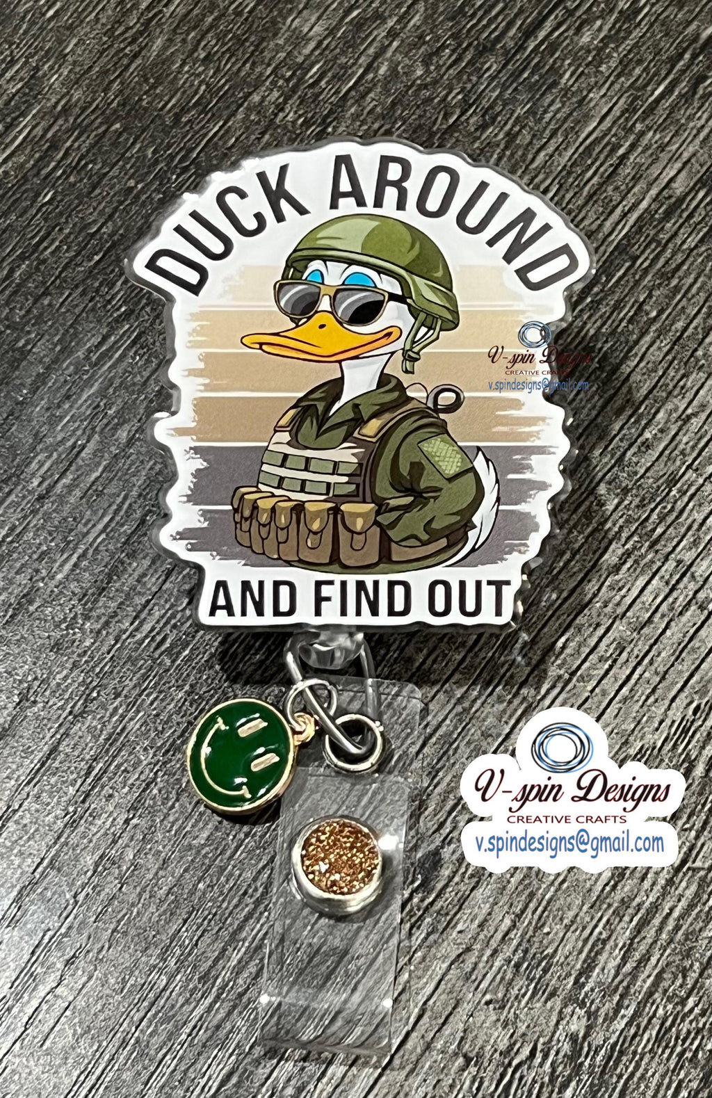 Military Duck Badge Reel: "Duck Around and Find Out" Funny Acrylic ID Holder
