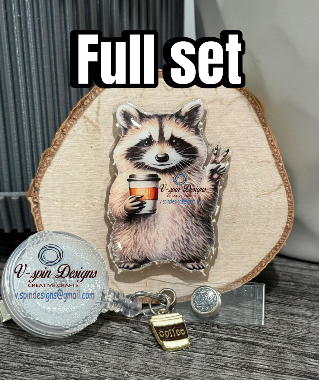 Funny Coffee and Peace Raccoon Badge reel/ID Holder card holder/nurse badge reels/teachers/racoon badge reels/gift for nurses