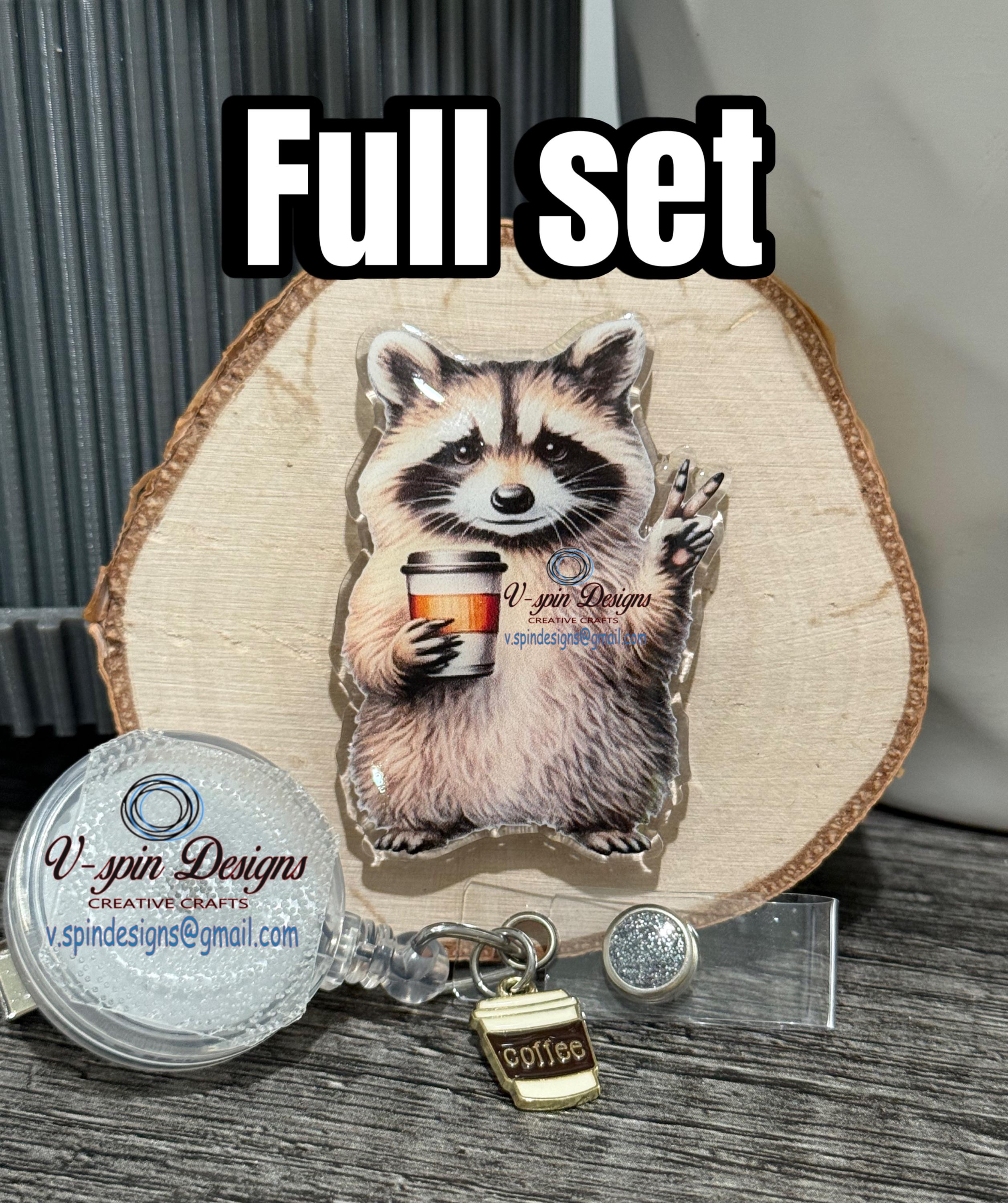 Funny Coffee and Peace Raccoon Badge reel/ID Holder card holder/nurse badge reels/teachers/racoon badge reels/gift for nurses