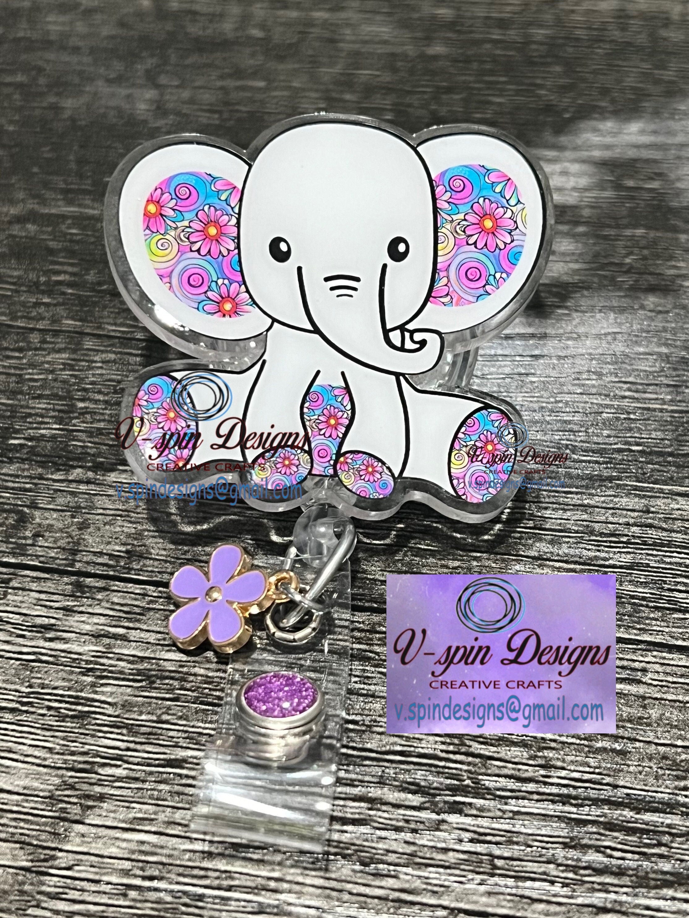 Baby Elephant Retro flowers badge reel: pediatrics, labor and delivery, nurse badge reels