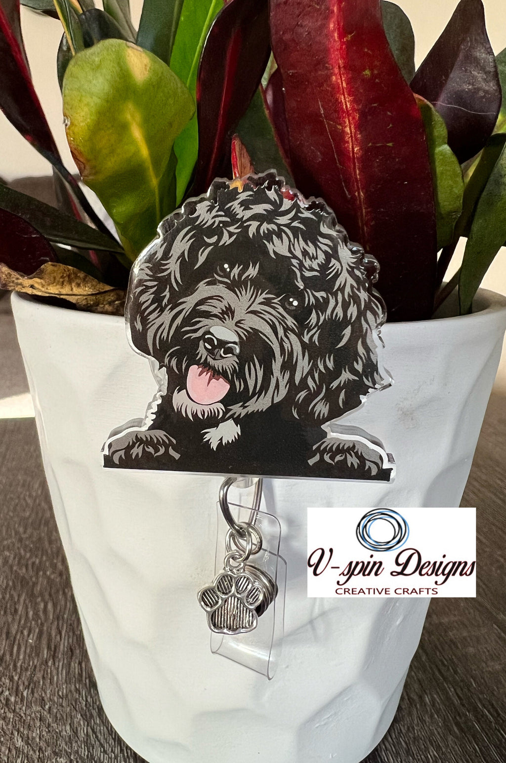 Black Doodle Dog Badge Reel | Retractable Acrylic ID Holder for Dog Lovers