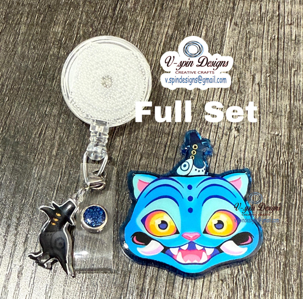 Cute & Creepy Blue Tiger Badge Reel | Retractable Acrylic ID Holder