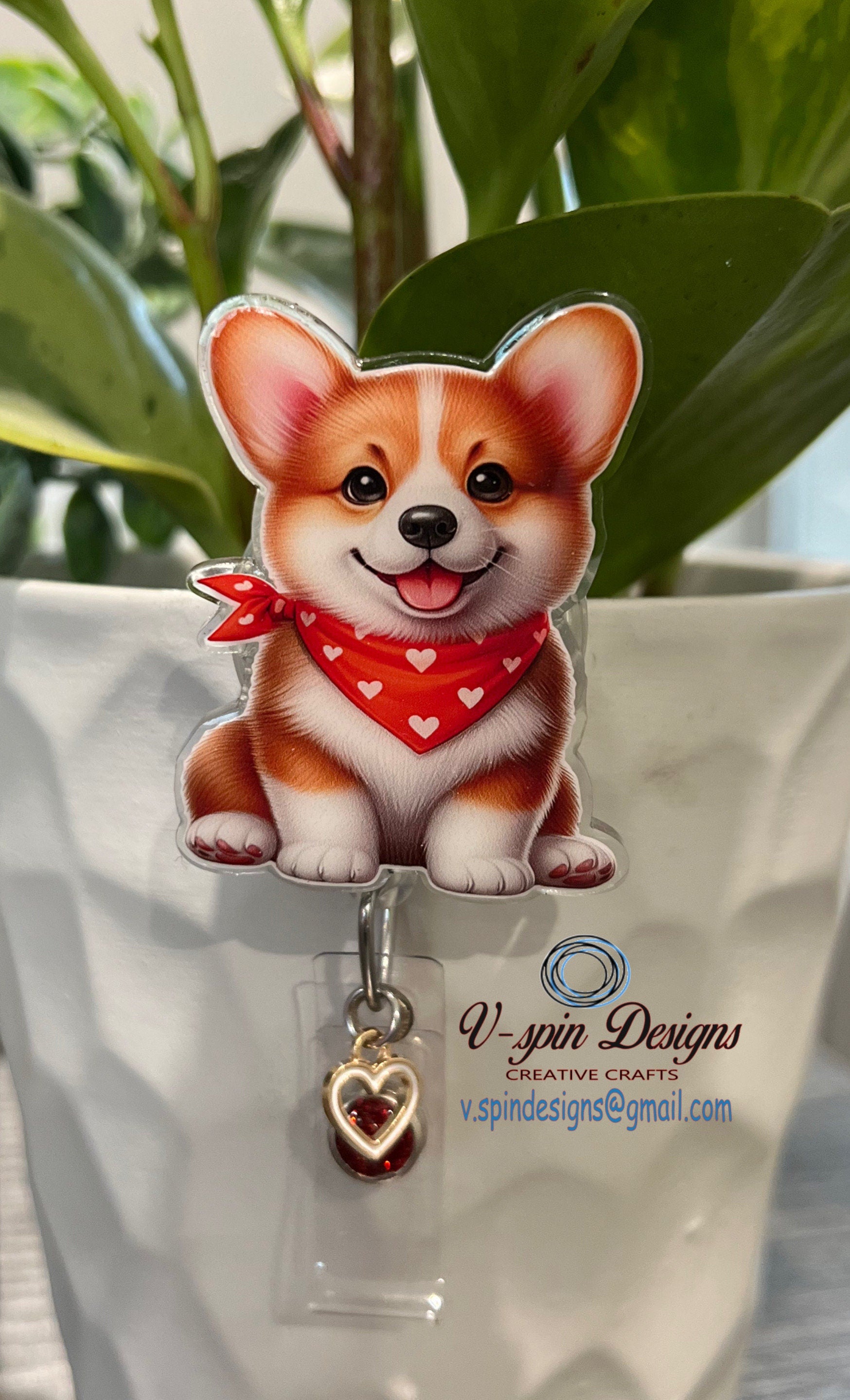 Valentine Corgi Badge Reel | Retractable Acrylic ID Holder