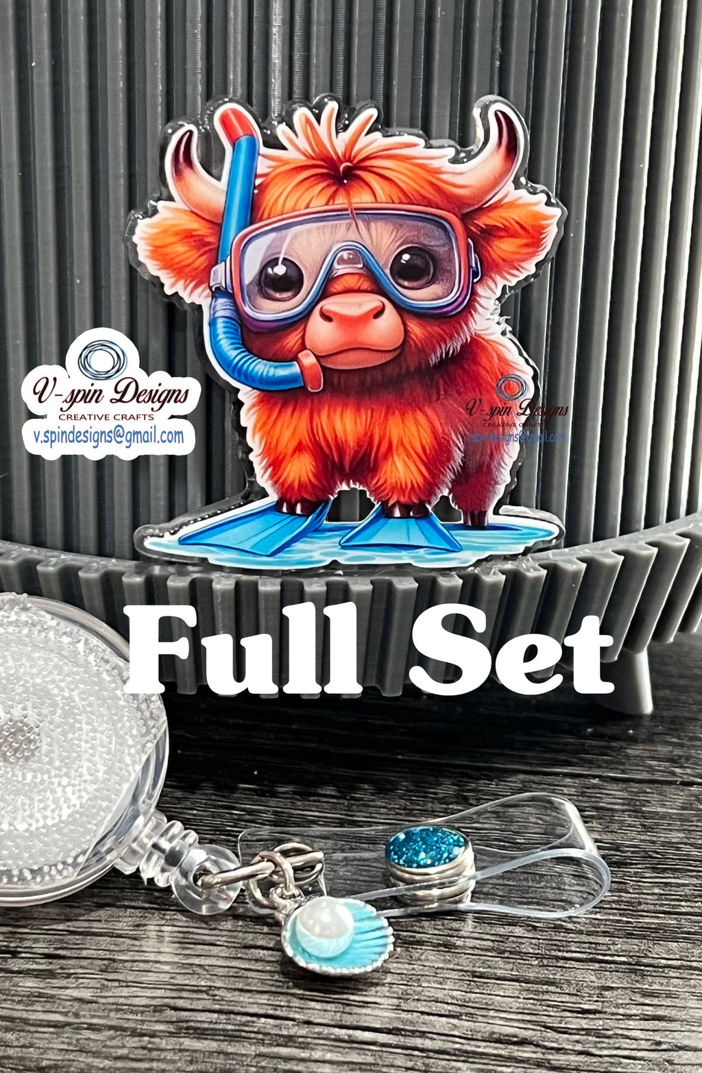 Snorkeling Highland Cow Badge Reel | Summer Retractable Acrylic ID Holder