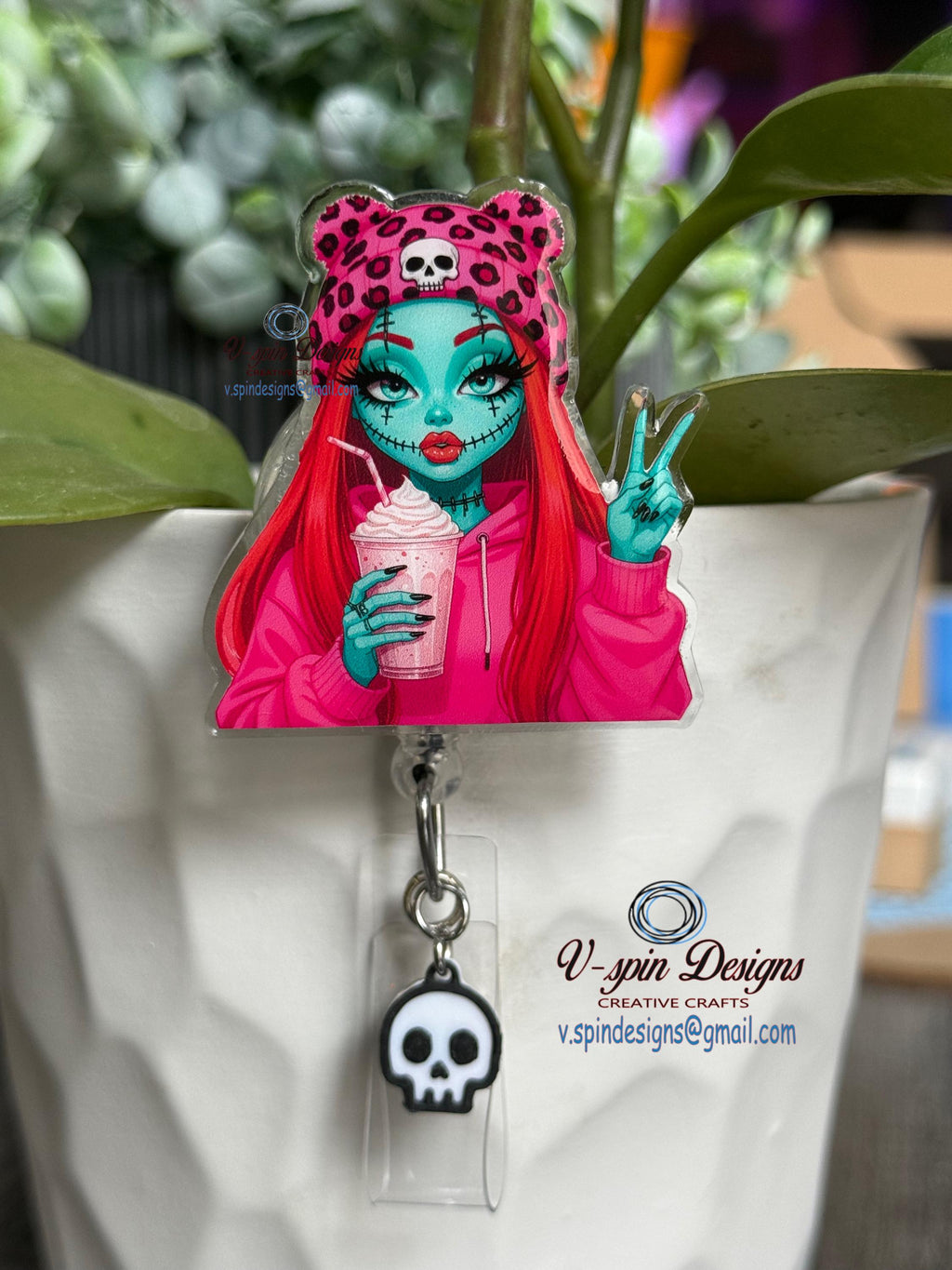 Zombie Girl Badge Reel | Cute Halloween Retractable Acrylic ID Holder