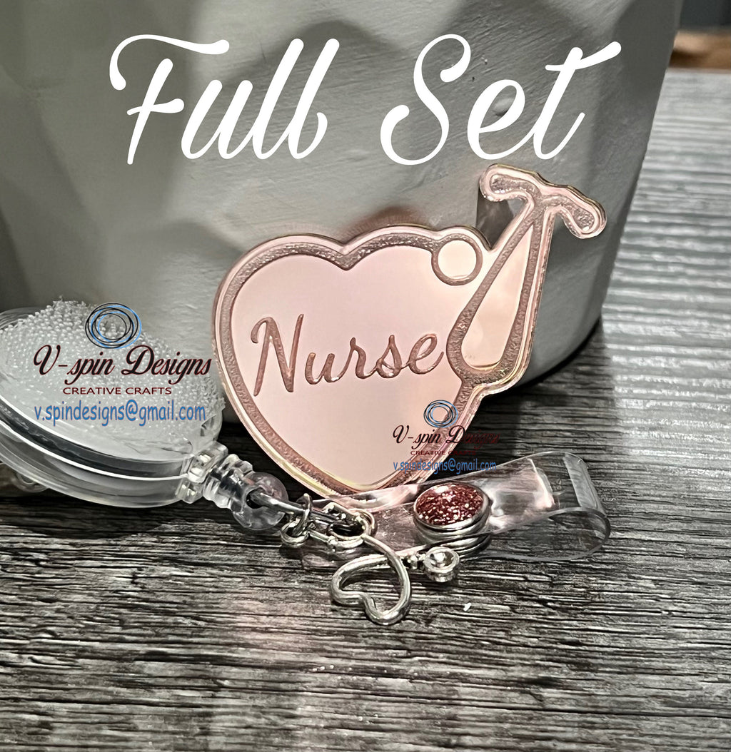 Personalized Rose Gold Stethoscope Badge Reel: Mirrored Acrylic Nurse ID Holder