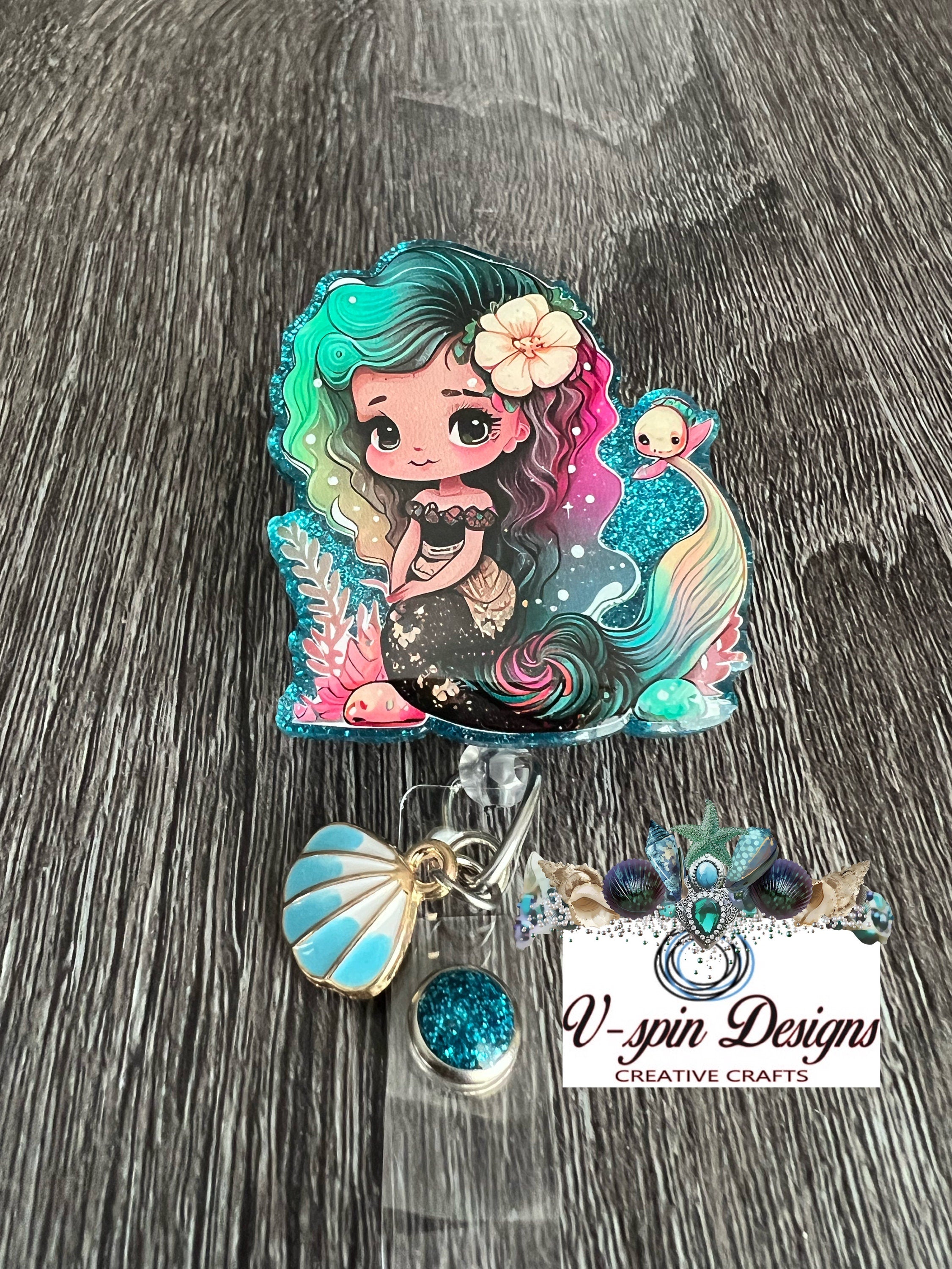 Cute little mermaid, retractable badge reel/ID holder/nurse/card holder/mermaid/ocean/summertime