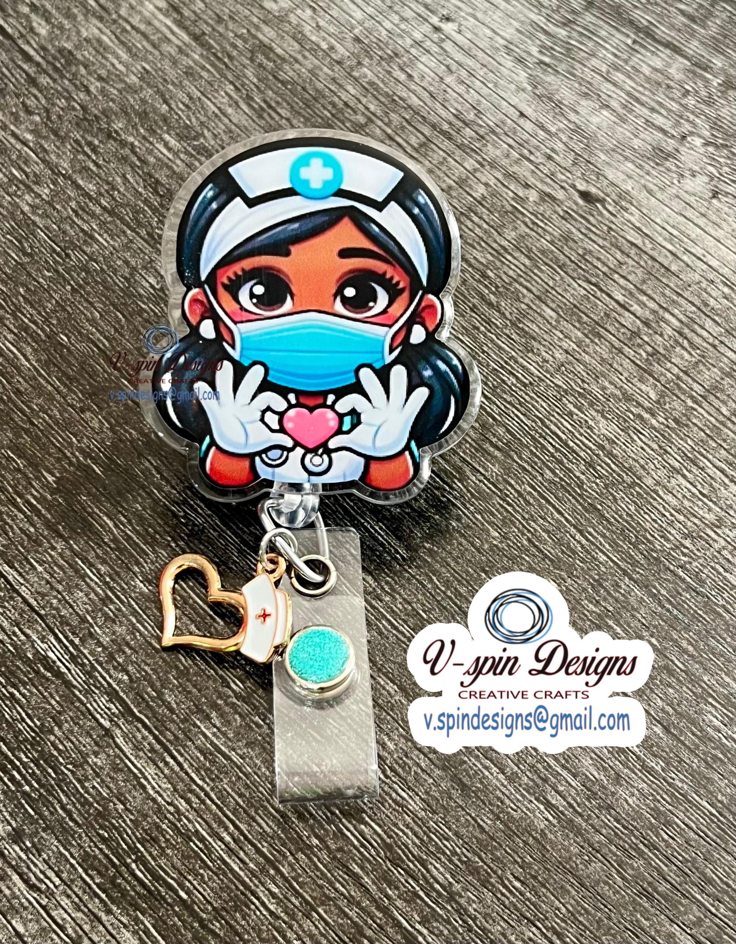 Acrylic Nurse Badge Reel: Retractable ID Holder with Charm