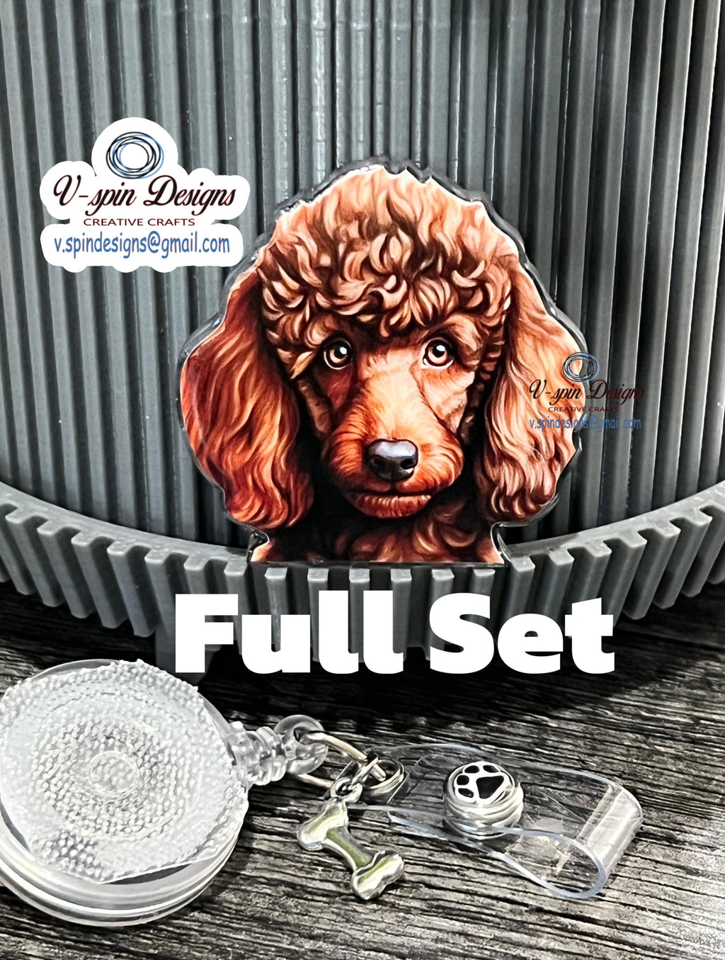 Brown Poodle Badge Reel: Retractable ID Holder, nurse badge reels, dog badge reels