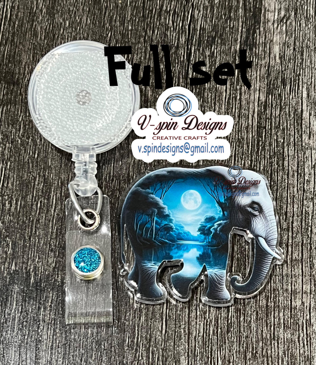 Elephant Badge reels, ID Holder, card holder, nurses, teachers, elephants, moon, waterfalls