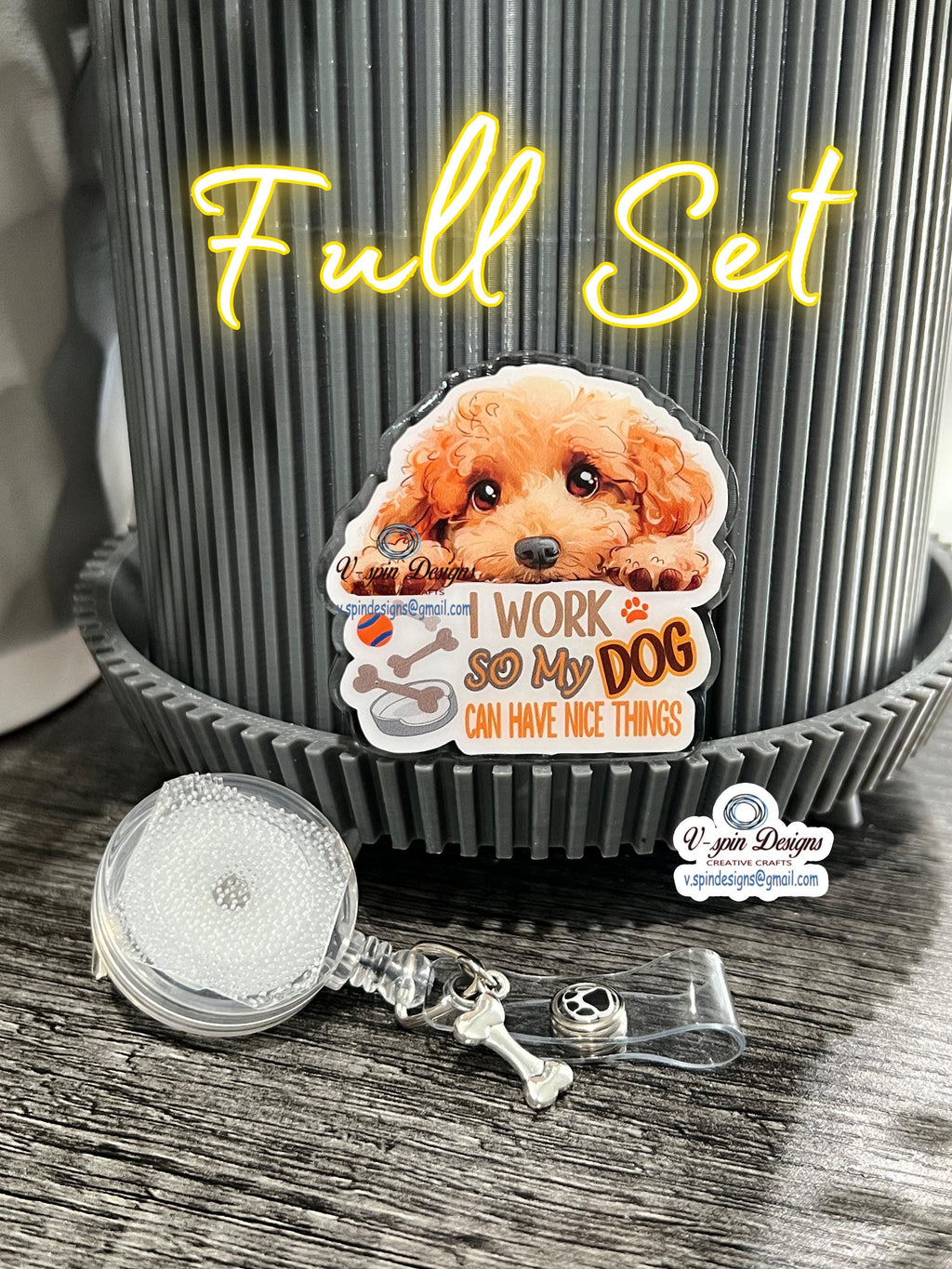 Golden Doodle "I Work So My Dog Can Have Nice Things" Badge Reel | Retractable ID Holder