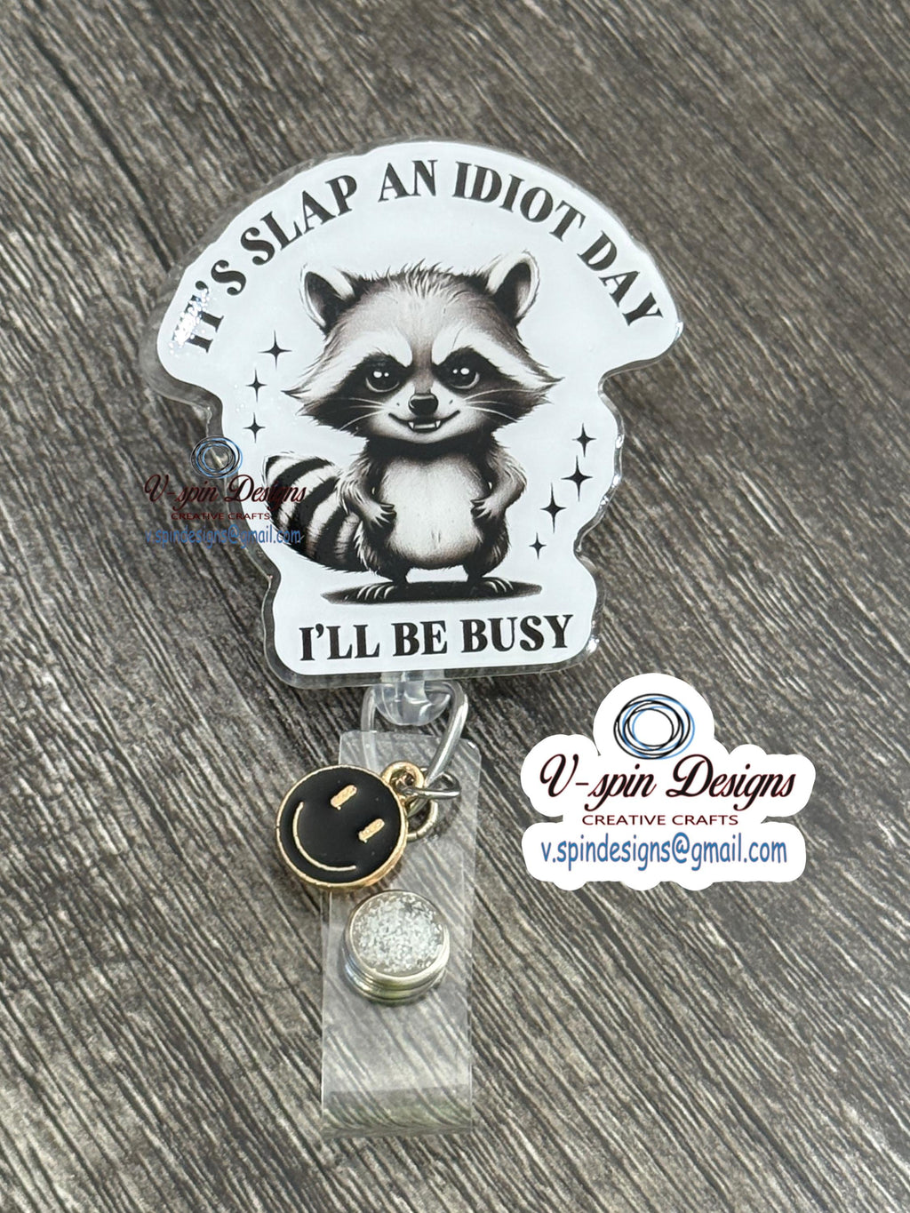 Racoon slap an idiot day Badge reel/ID Holder card holder/nurse/teachers/fun/silly badge reels