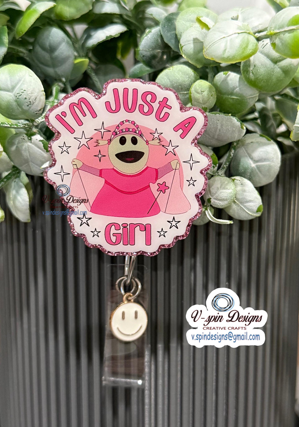 I’m Just A Girl Badge reel/ID Holder card holder/nurse/teachers/funny badge reels/silly