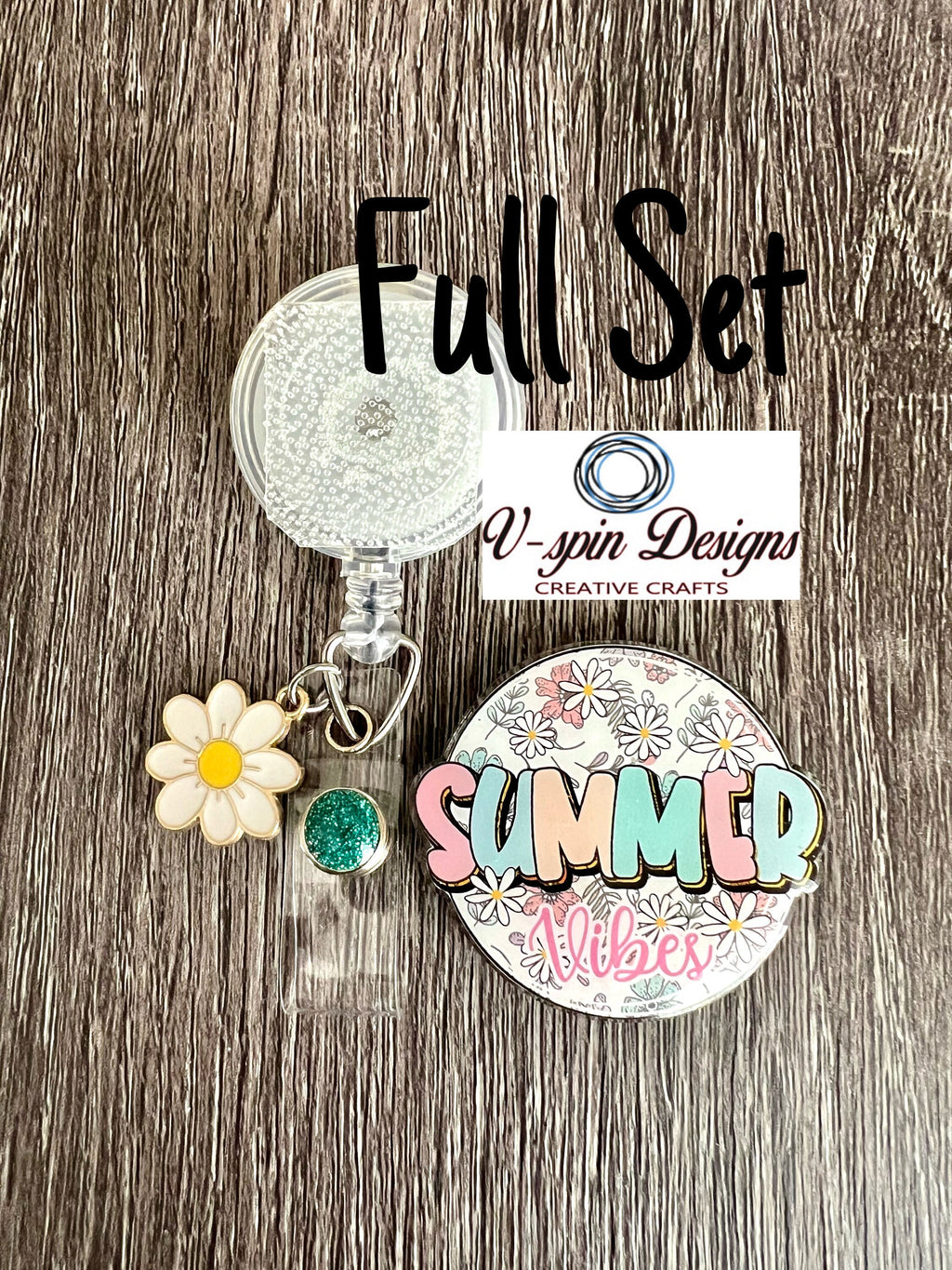 Acrylic Summer Vibes retractable badge reel/ID Holder/card holder/nurses/teachers