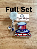 Patriotic America Hat Badge Reel | 4th of July Retractable Acrylic ID Holder