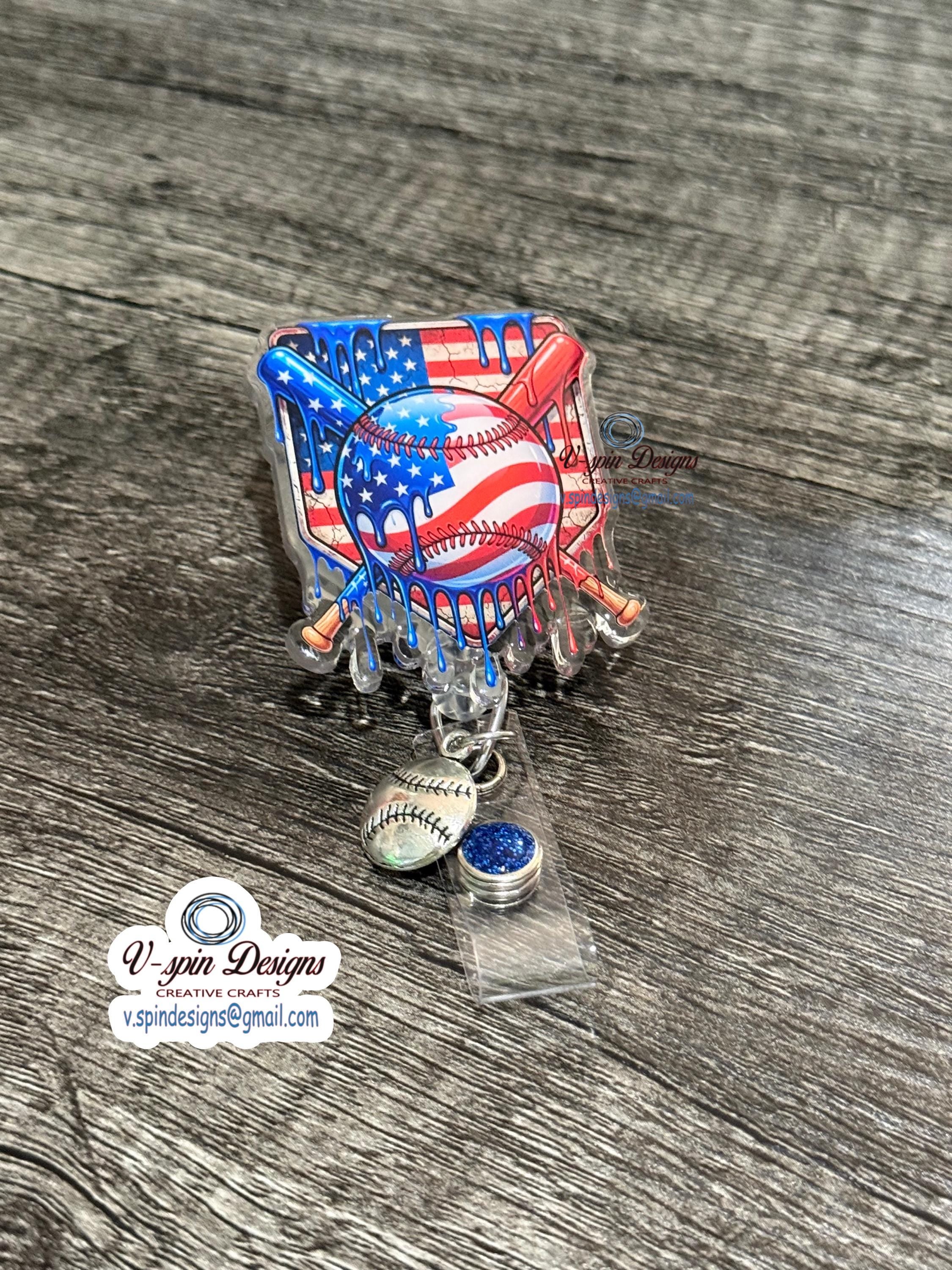 Baseball Drip Badge Reel: Retractable Acrylic ID Holder for Sports Fans