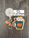 Pumpkin Spice Cup Badge Reel | Fall Coffee Retractable Acrylic ID Holder