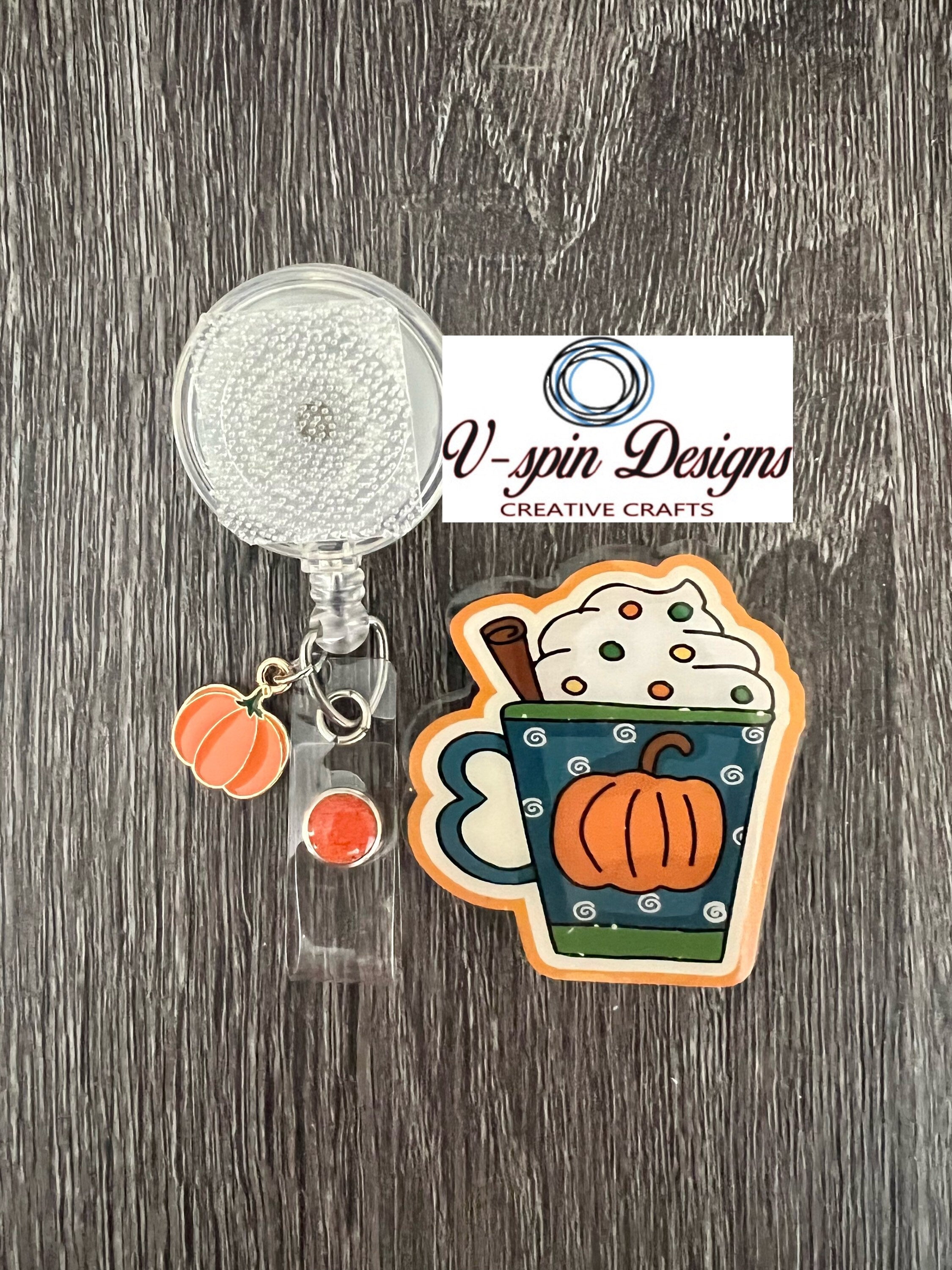 Pumpkin Spice Cup Badge Reel | Fall Coffee Retractable Acrylic ID Holder