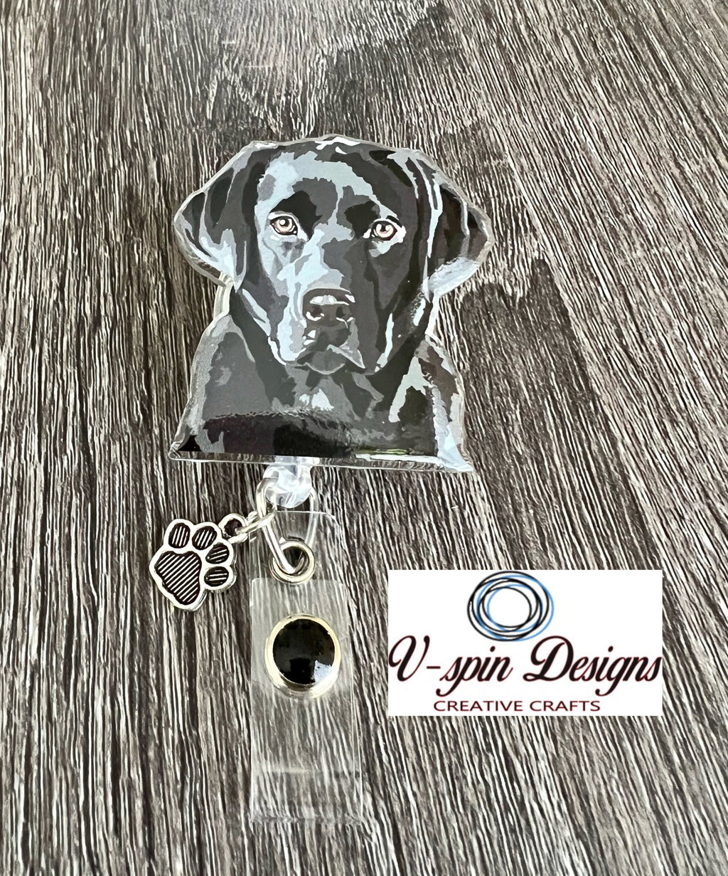 Black Labrador Dog Badge Reel | Retractable Acrylic ID Holder