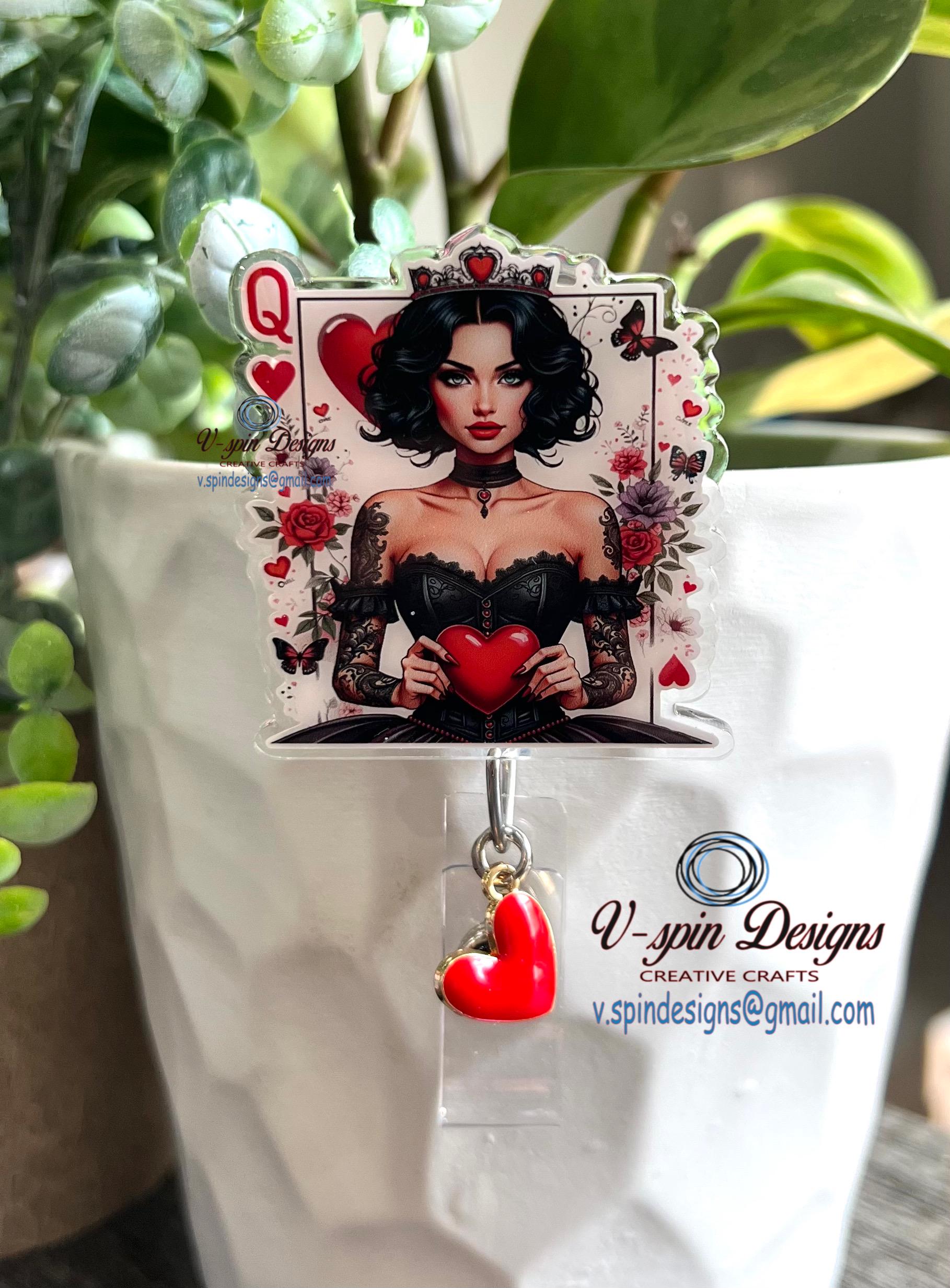 Queen of Hearts Badge Reel | Gothic Retractable Acrylic ID Holder