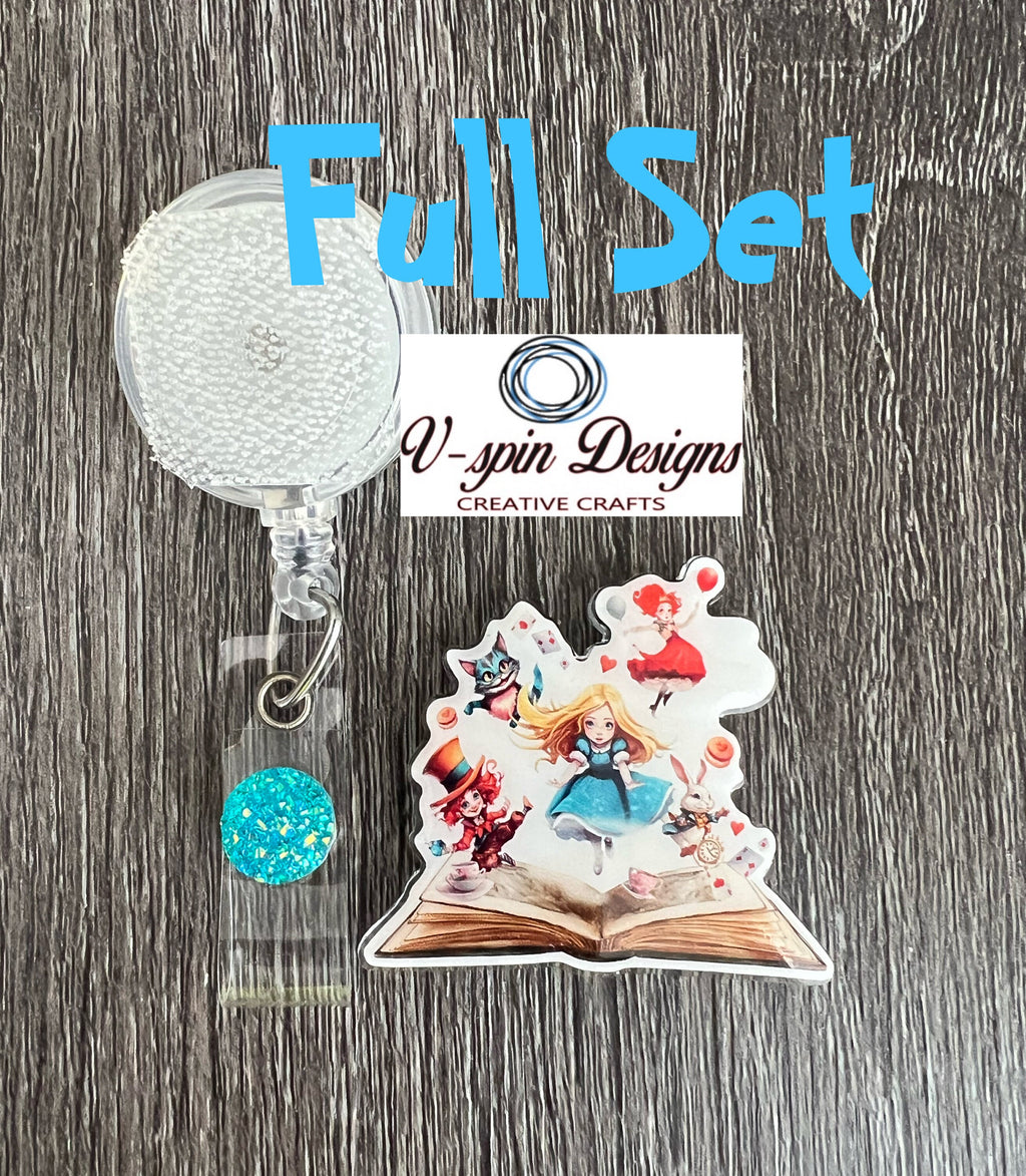 Alice Book badge reel/ID Holder/nurses/teachers/reading/book badge reels/fairytail books
