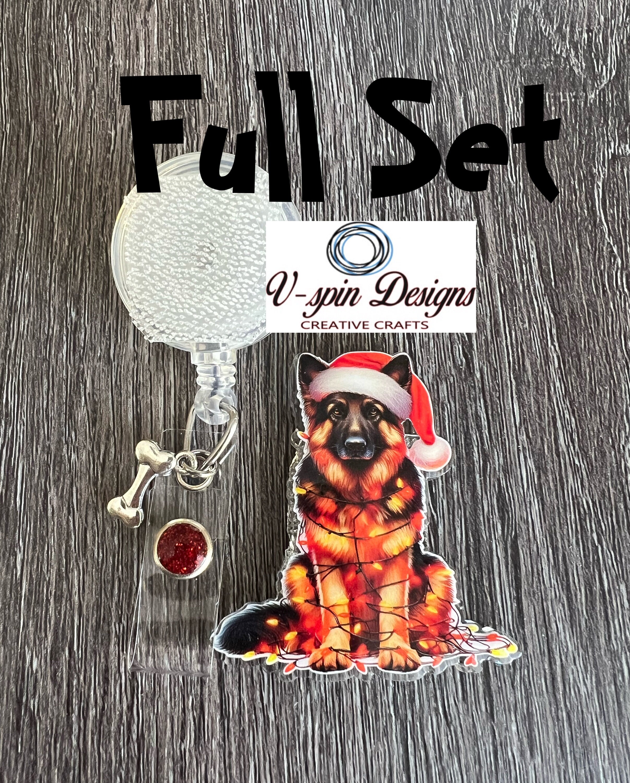 Festive German Shepherd Christmas Badge Reel | Holiday Retractable Acrylic ID Holder