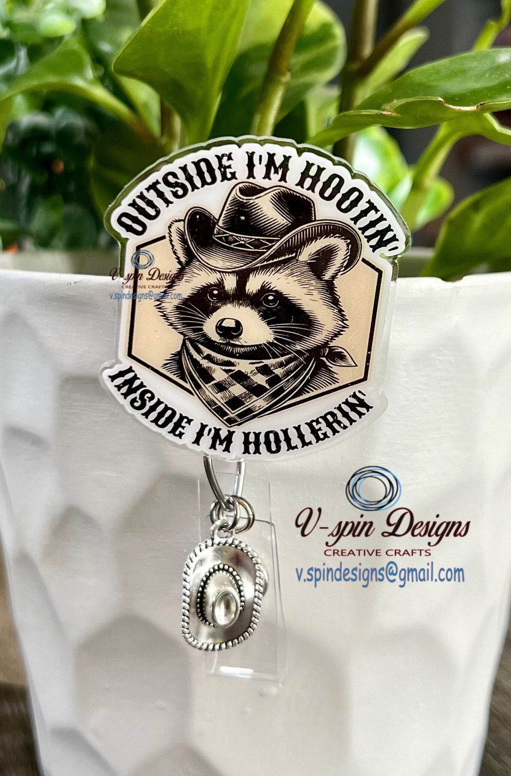 Funny Raccoon Badge Reel: Western ID Holder for Nurses & Teachers