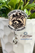 Funny Raccoon Badge Reel: Western ID Holder for Nurses & Teachers