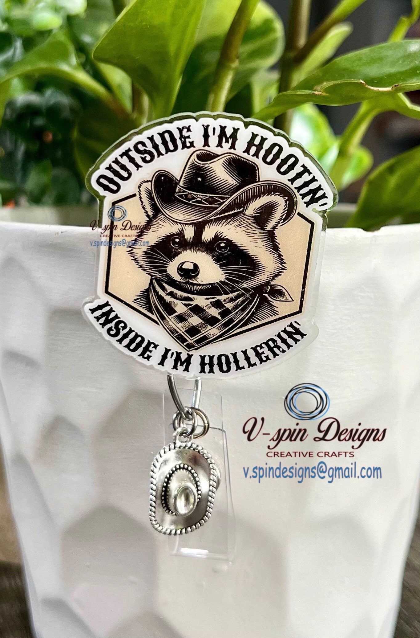 Funny Raccoon Badge Reel: Western ID Holder for Nurses & Teachers