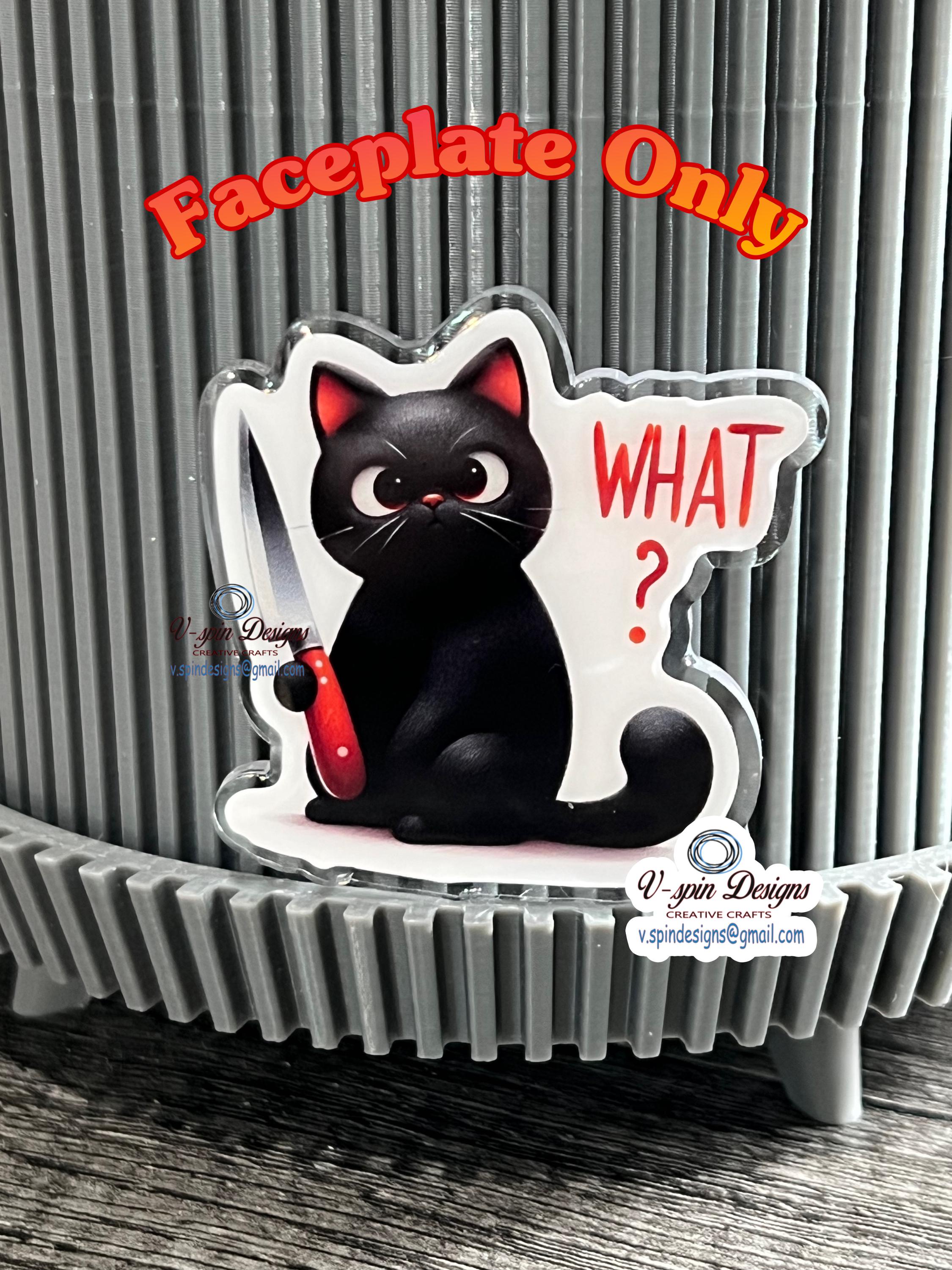 "What?" Black Cat Badge Reel | Funny Retractable Acrylic ID Holder