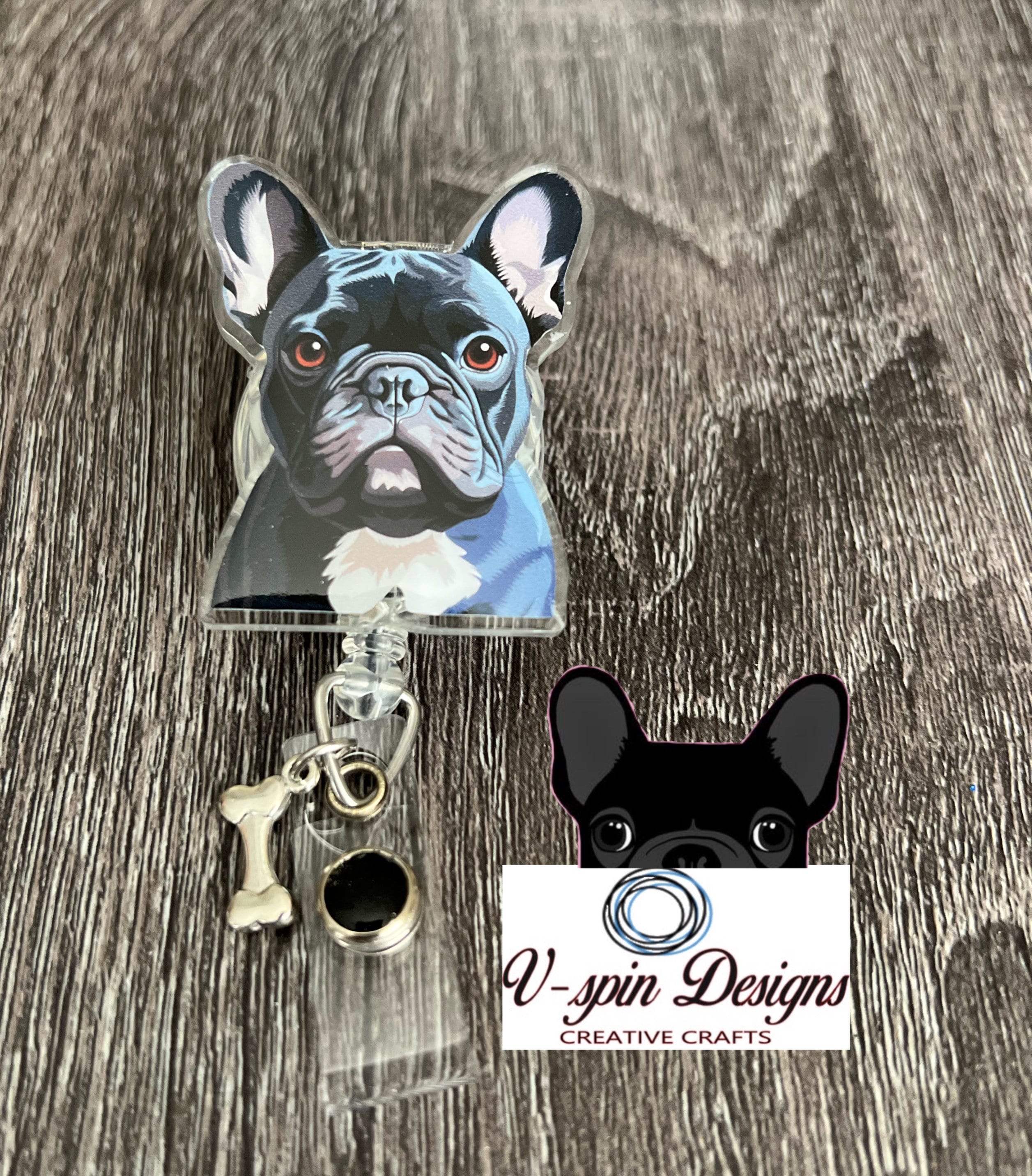 Black Baby Frenchie Badge reel/ID Holder/card holder/nurses/teachers/students/dog badge reels