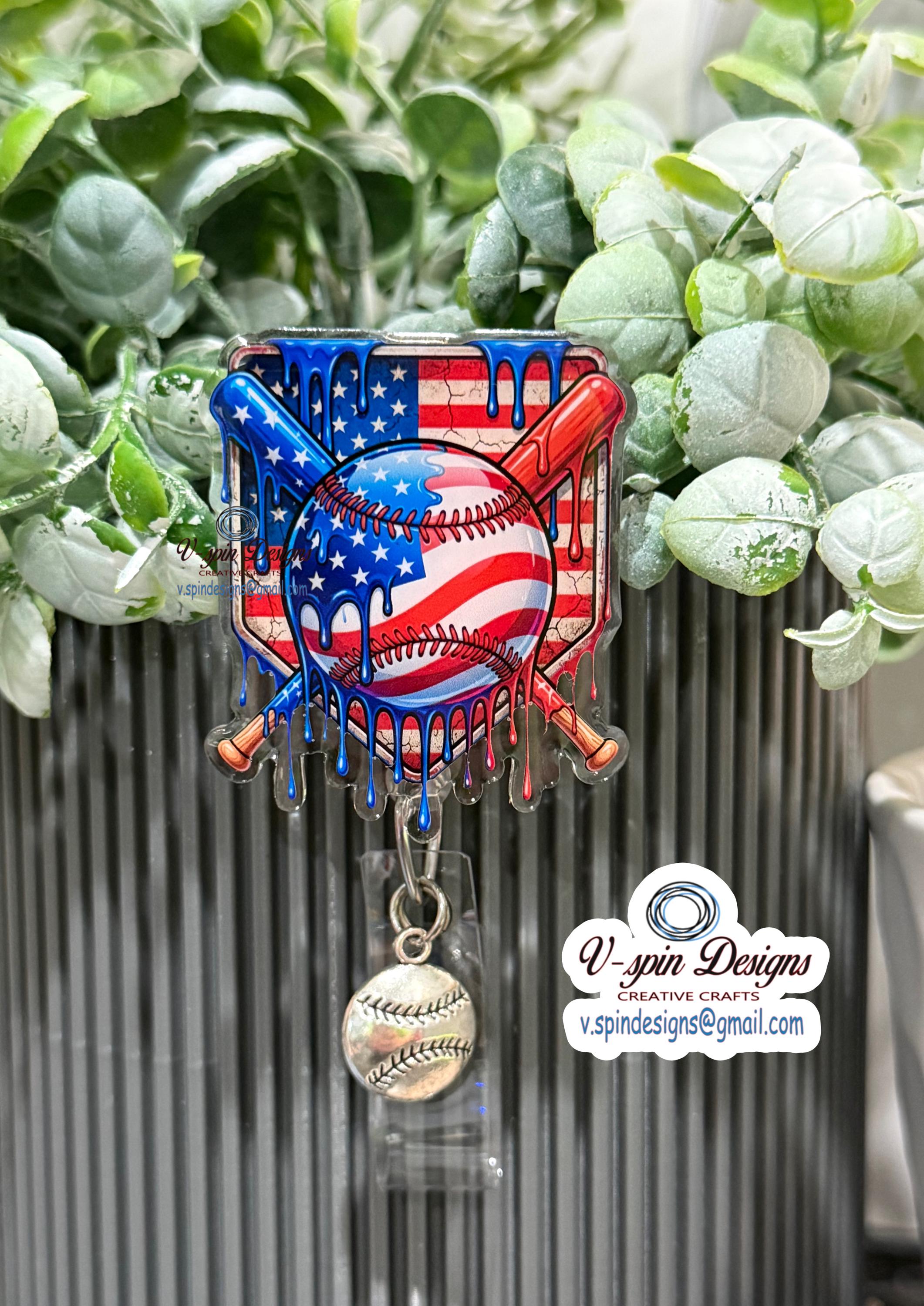 Baseball Drip Badge Reel: Retractable Acrylic ID Holder for Sports Fans