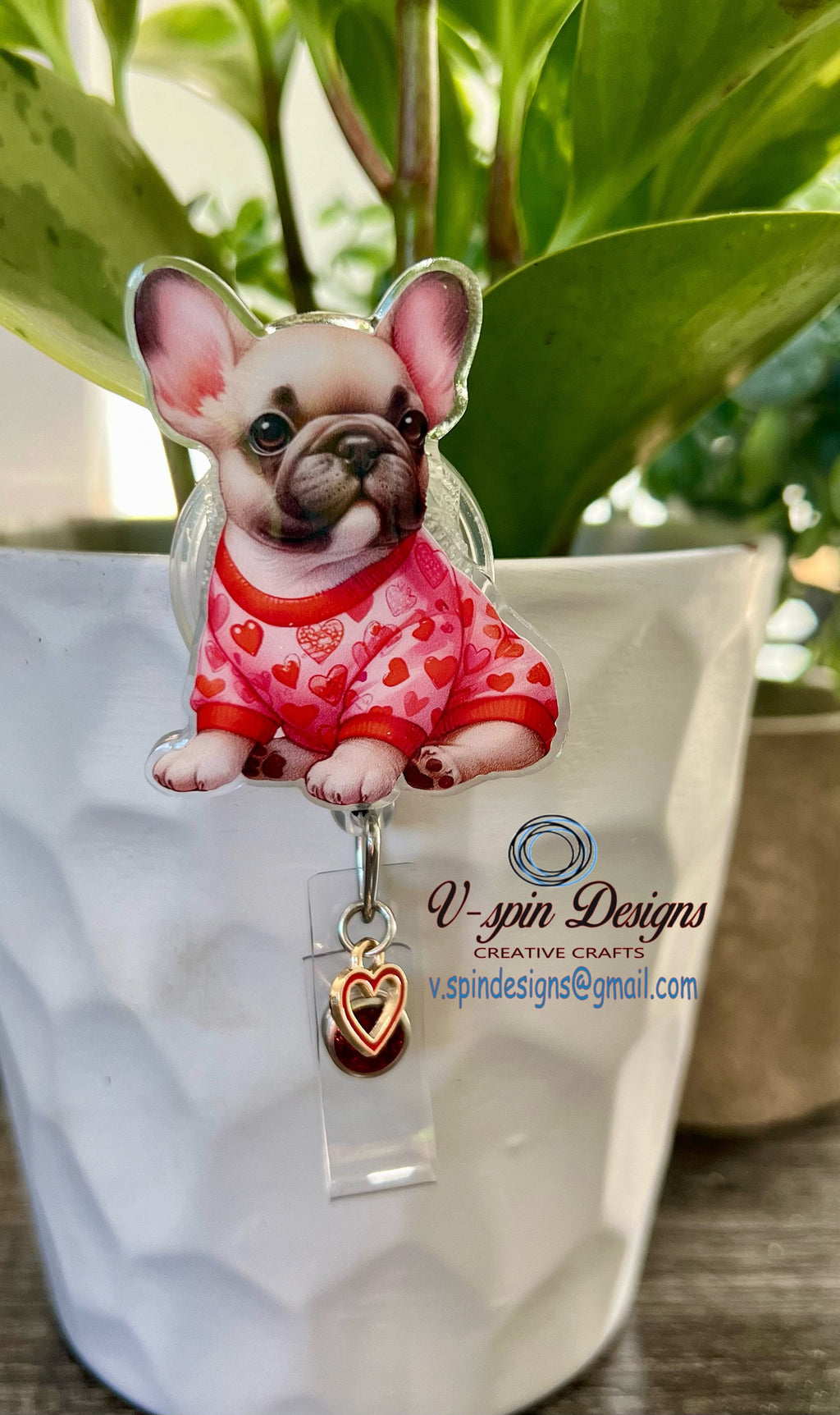Valentine Frenchie Badge Reel | Valentine's Day Retractable Acrylic ID Holder