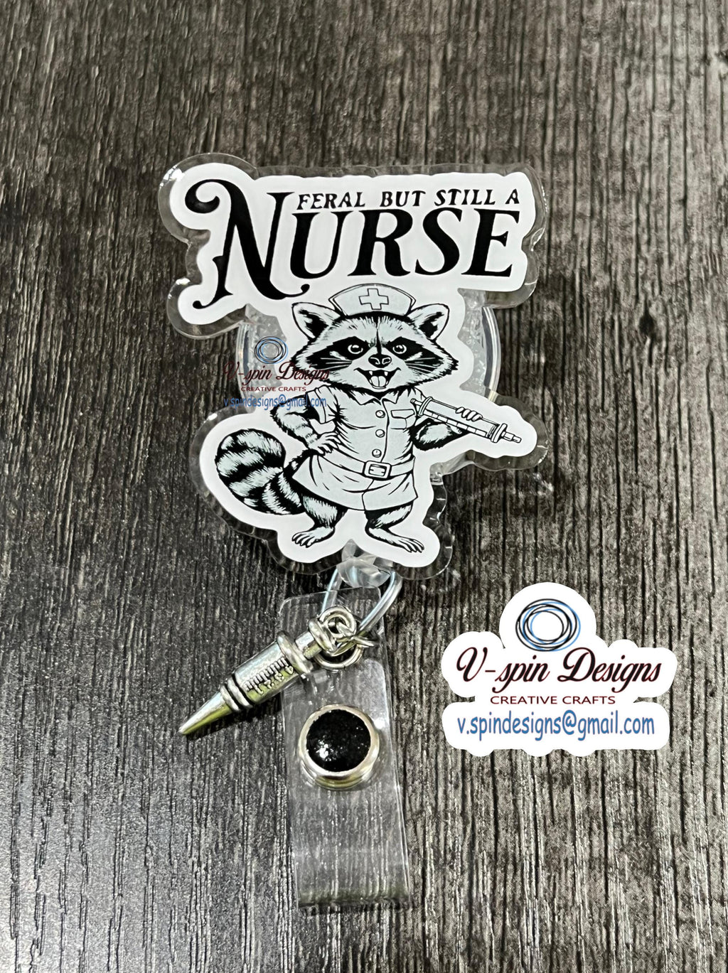 Racoon "Feral but Still a Nurse" badge reel/ID Holder card holder/nurse badge reels/badge reel toppers