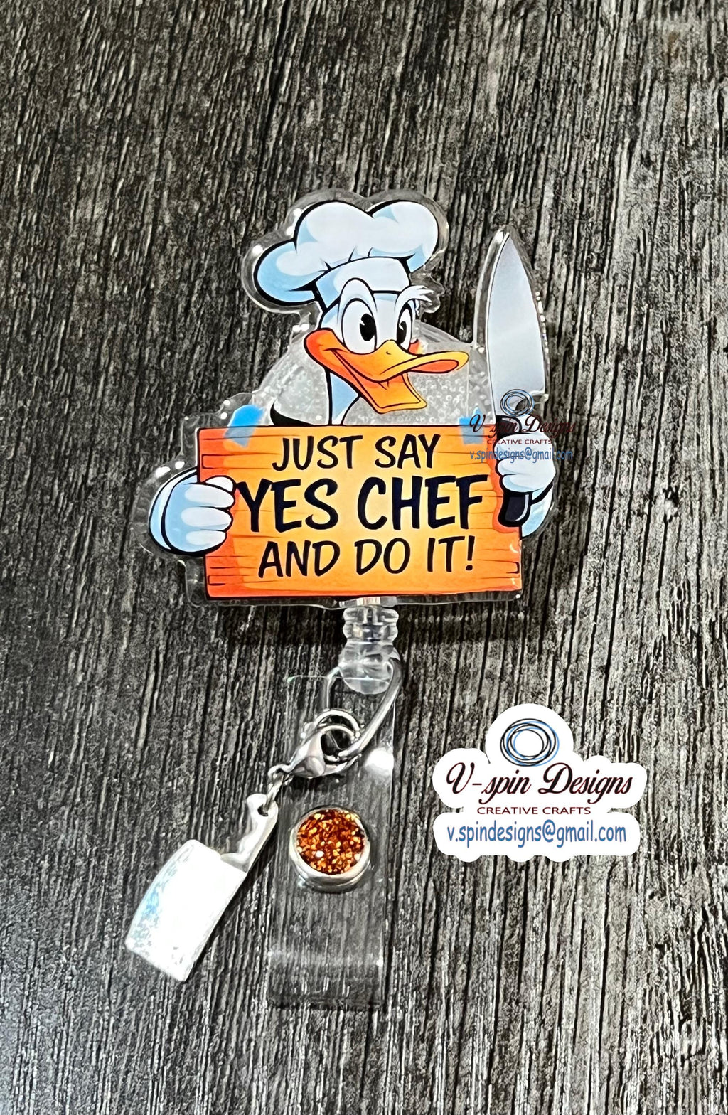 Funny Chef Duck Badge Reel: "Just Say Yes Chef" Acrylic ID Holder
