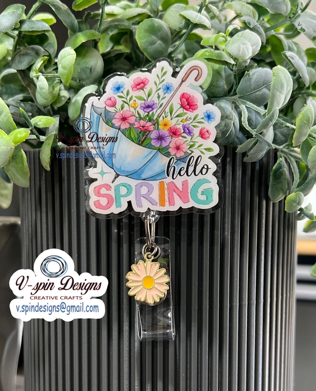 Hello Spring badge reel/ID Holder/nurses/teachers/Umbrella/flowers/badge reel toppers