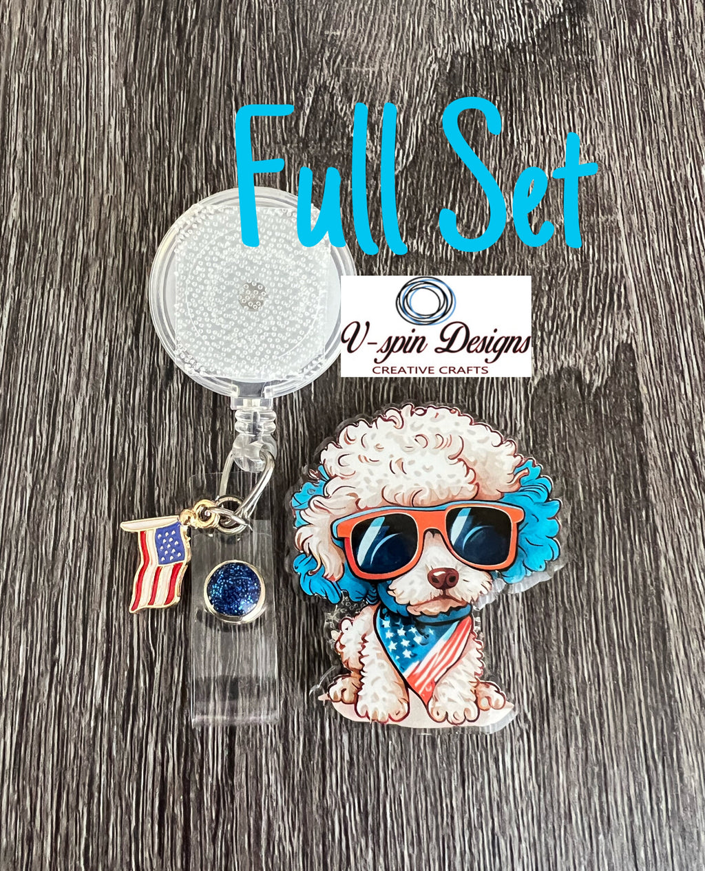 Patriotic Poodle Badge Reel, Charm, and Matching Snap