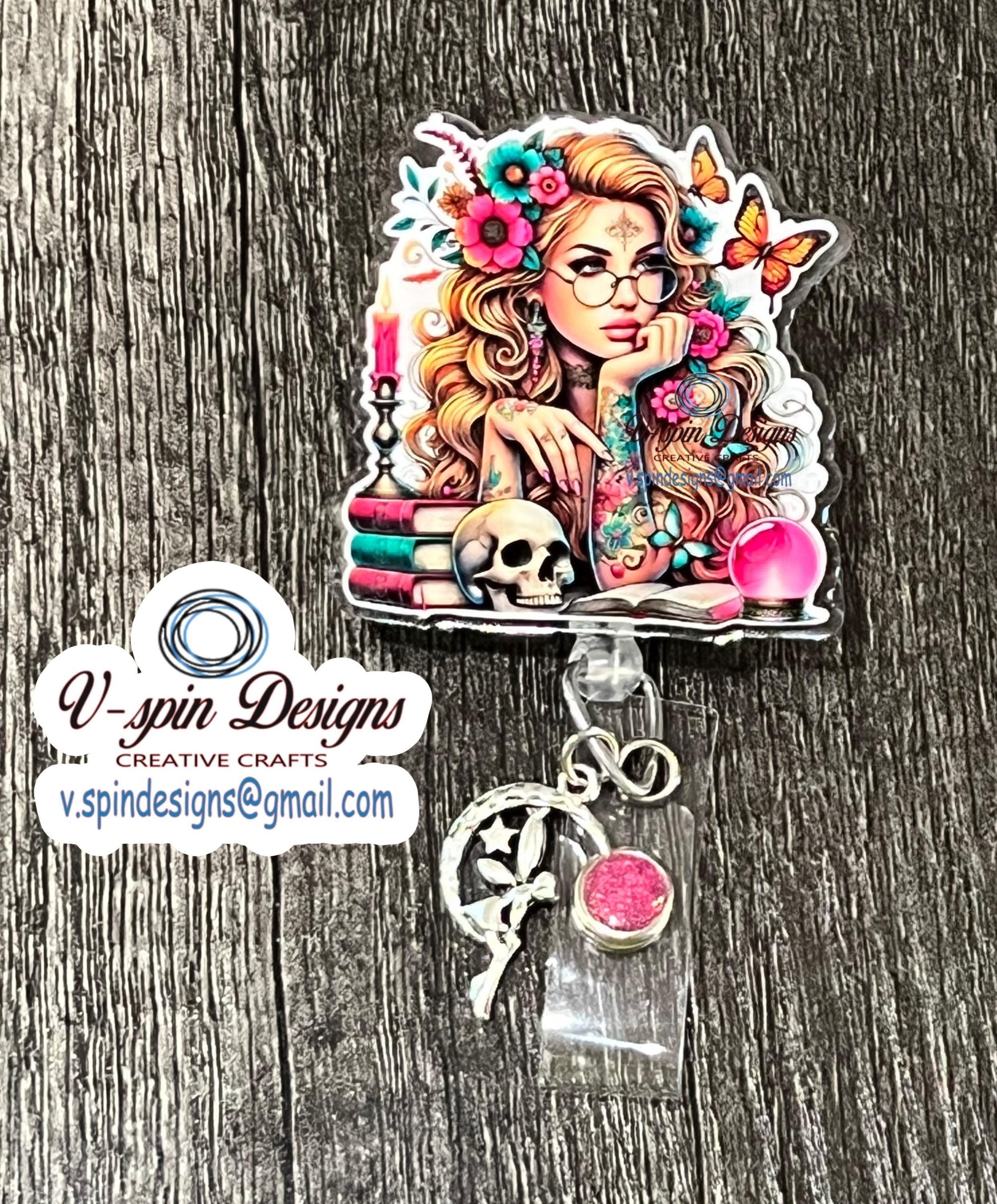Boho  Books, butterflies and tattoos Badge reel/ID Holder card holder/nurse/teachers/fun/cute badge reels