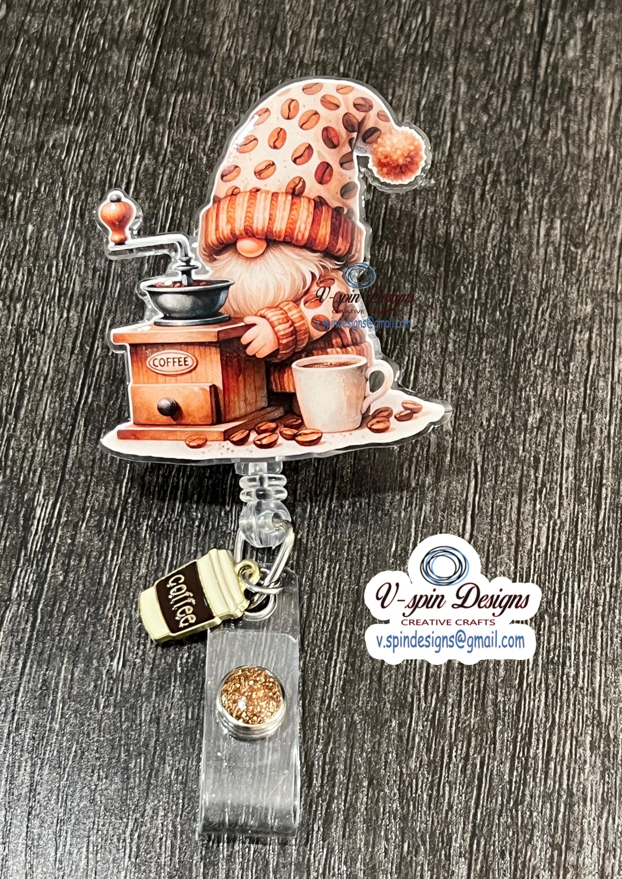 Coffee Gnome Badge Reel: Cute Retractable ID Holder for Coffee Lovers
