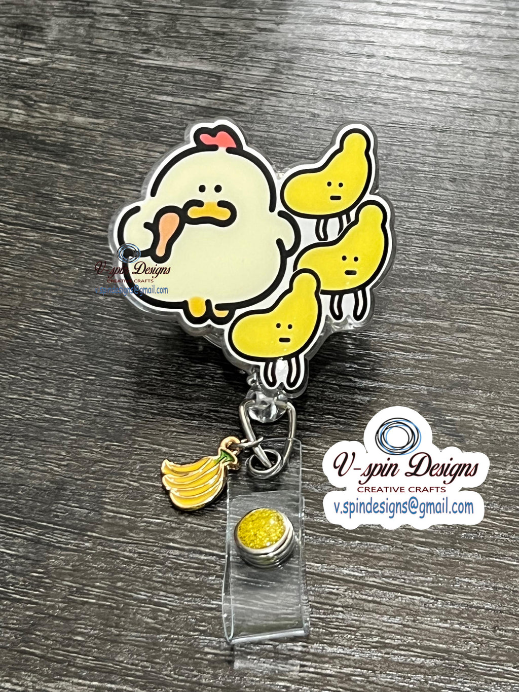 Funny Chicken Banana Badge Reel: Novelty ID Holder