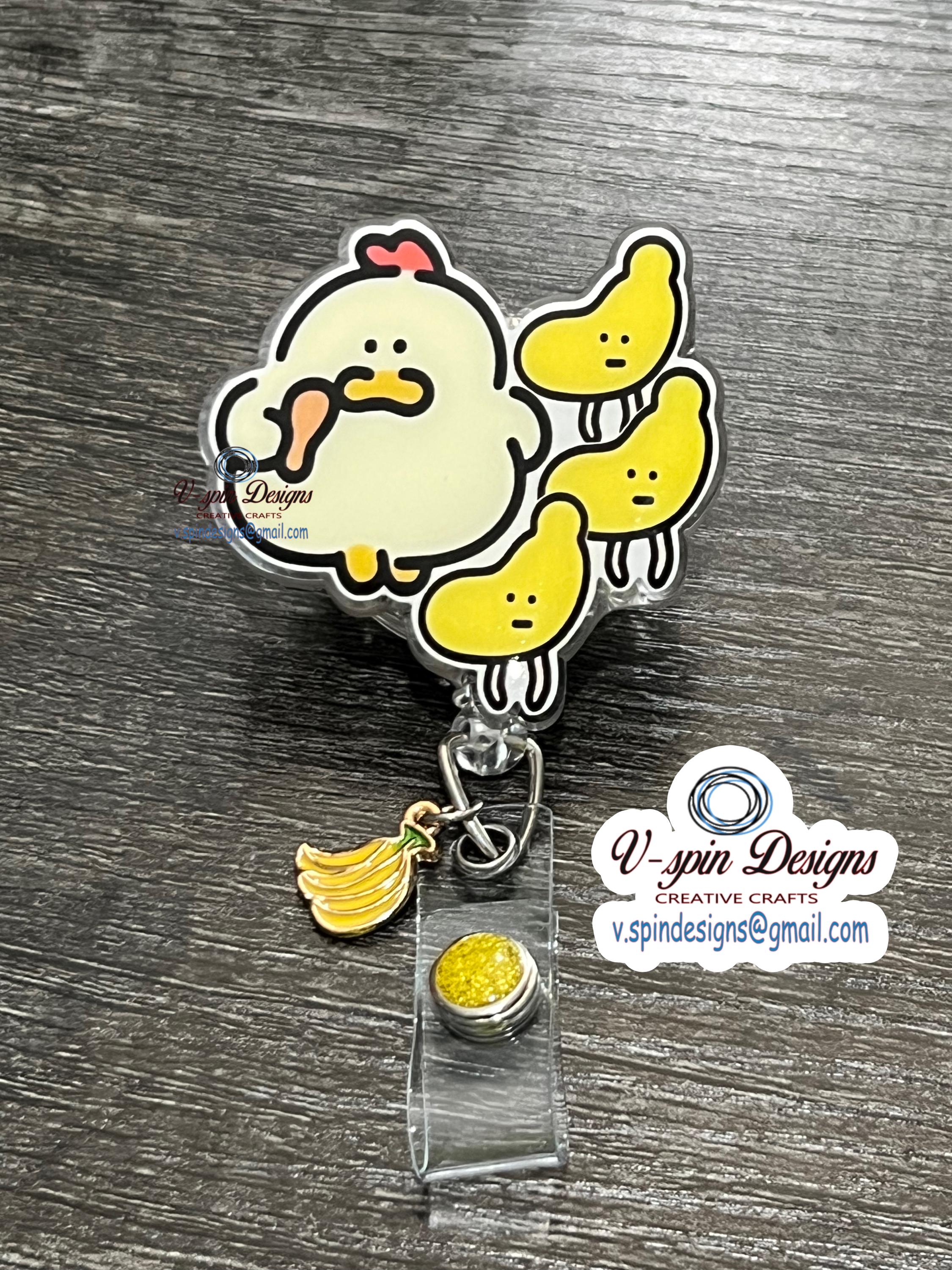 Funny Chicken Banana Badge Reel: Novelty ID Holder