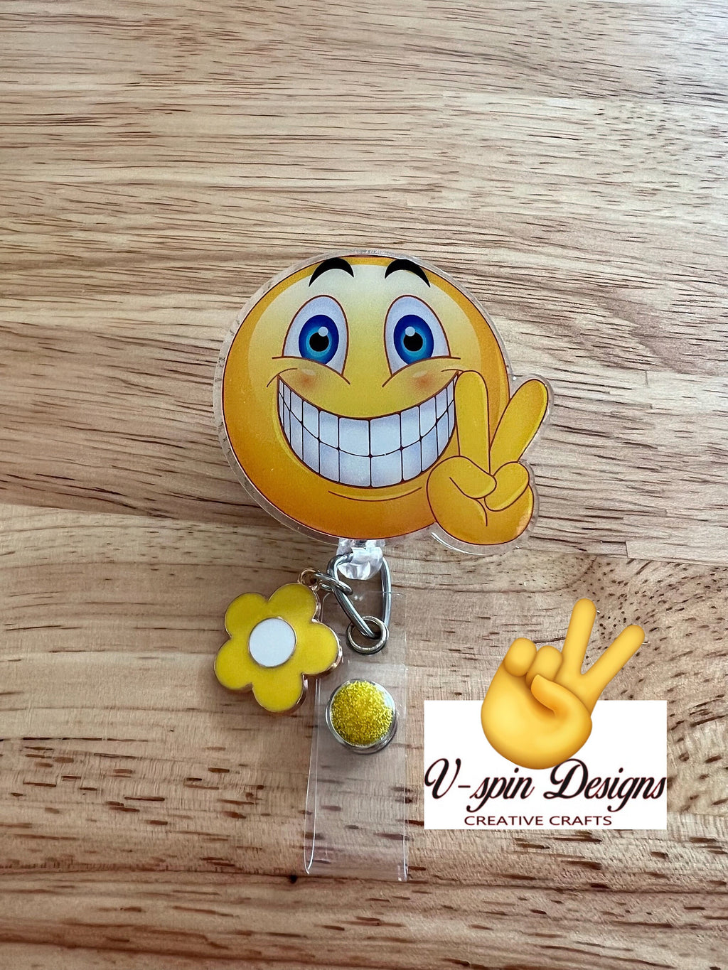 Peace Emoji Badge Reel: Funny Acrylic Retractable ID Holder