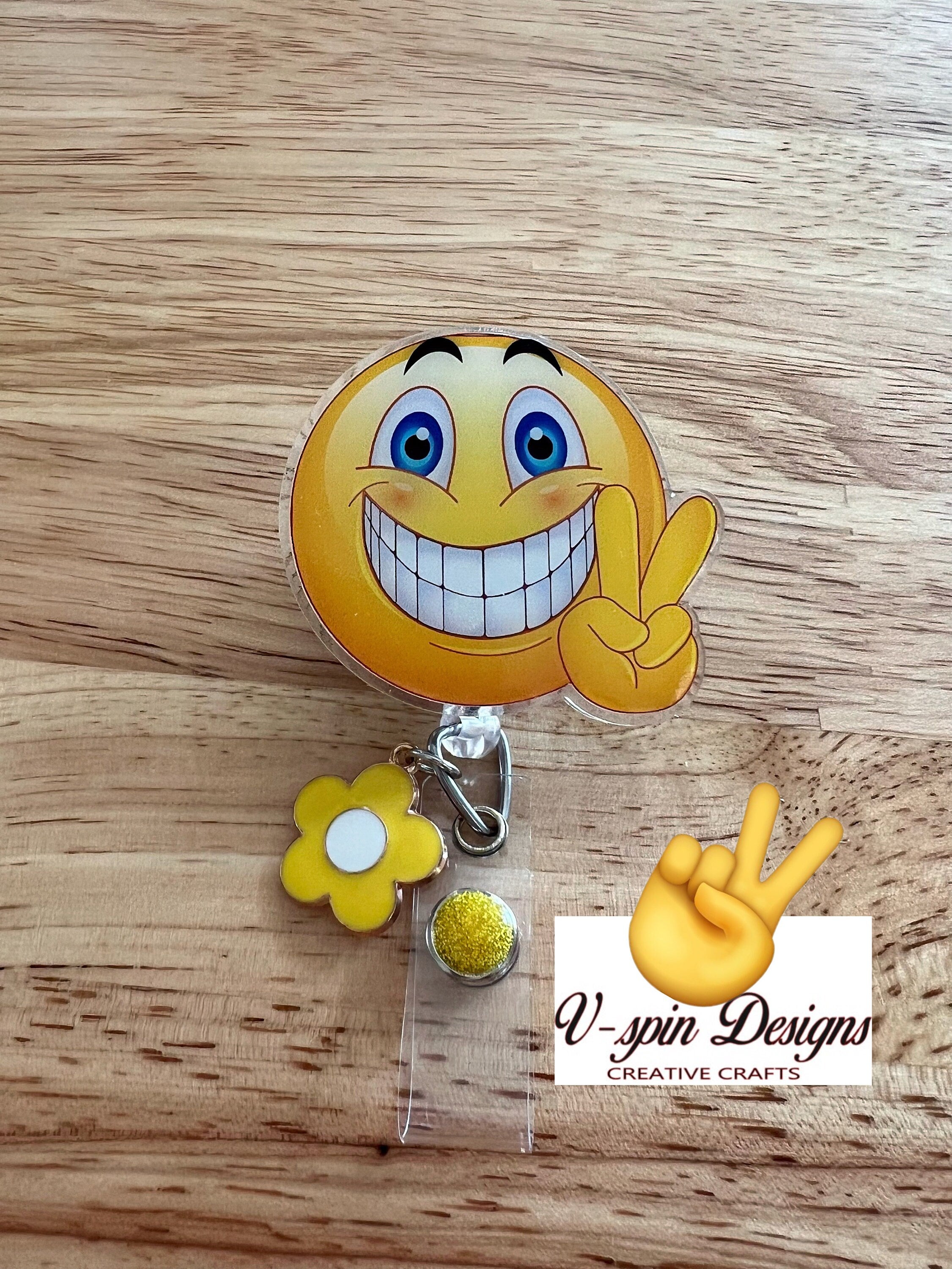 Peace Emoji Badge Reel: Funny Acrylic Retractable ID Holder