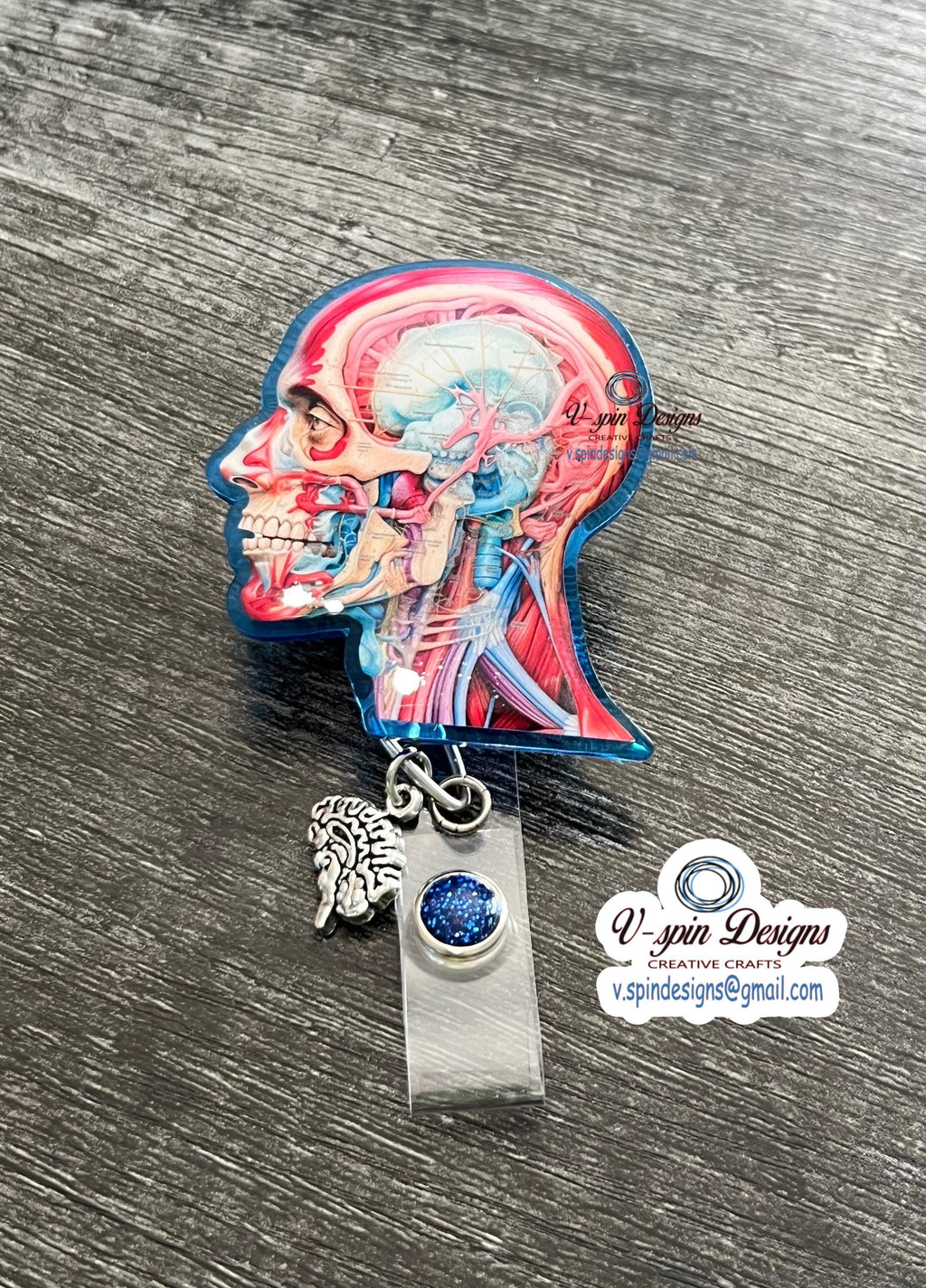 Anatomical Head Badge Reel | Retractable Acrylic ID Holder for Medical Students
